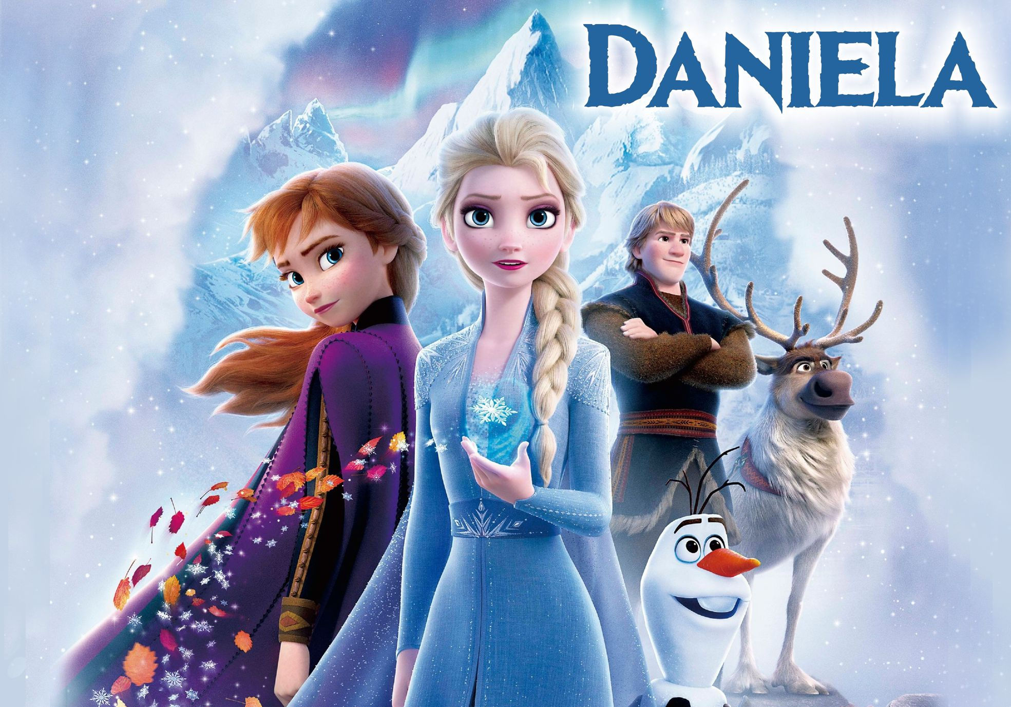 Cartaz infantil Frozen personalizado com Elsa, Anna e nome da criança