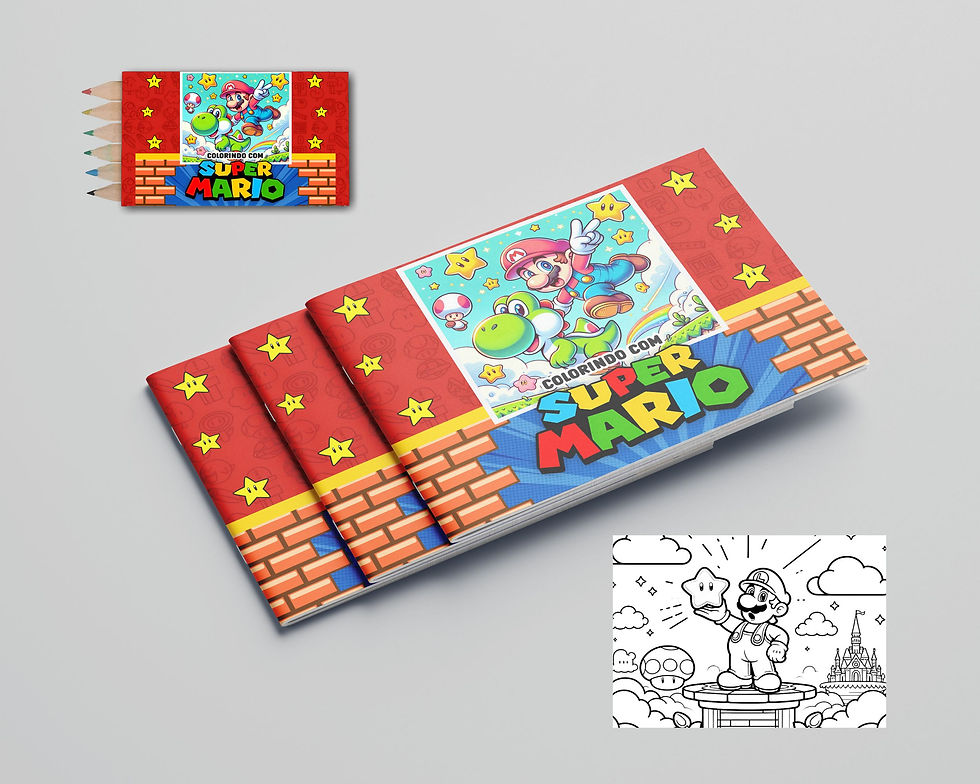 Livro de colorir 15 cm x 10 com Lápis Super Mario