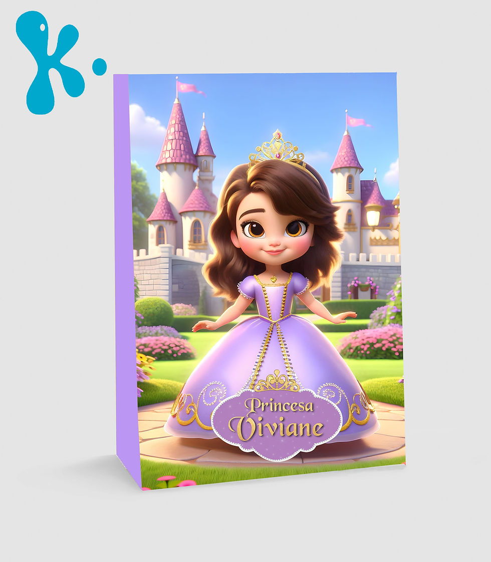 Saco lembrança Princesa Sofia personalizado com ilustração de princesa e castelo
