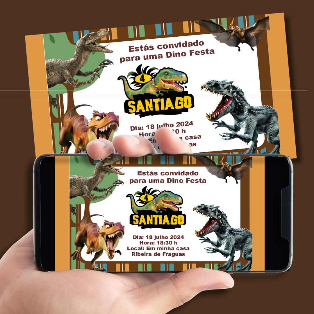 Convite Digital Dinossauros Personalizado – Tema Jurássico para Festa Infantil