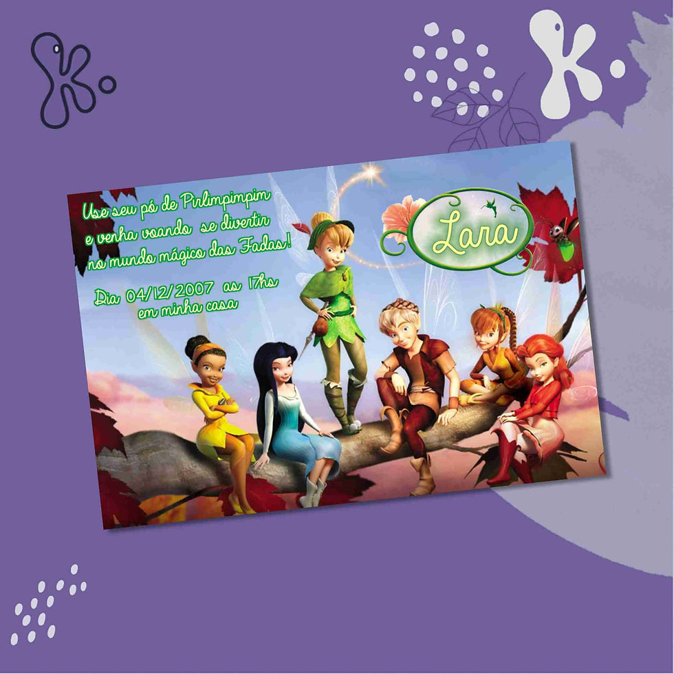 Convite Digital Fadas Disney com Sininho - Personalizável e Pronto a Enviar