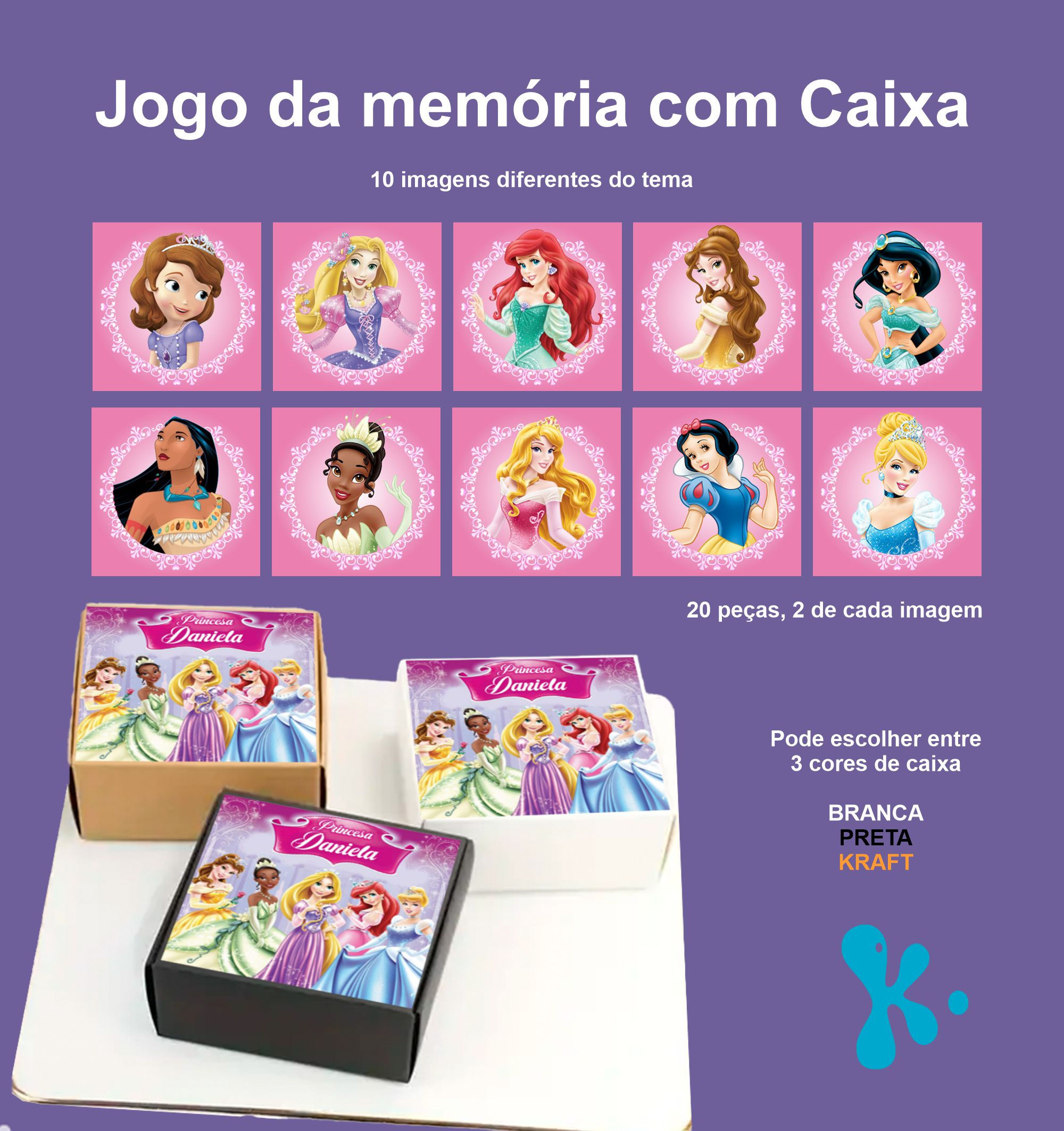 Jogo da Memória Princesas Disney | Lembrança com Caixa Personalizada