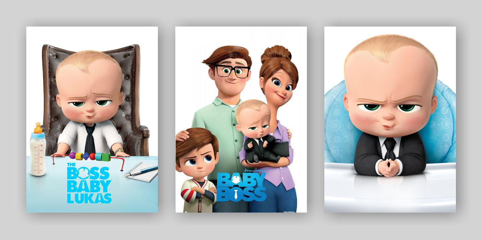 Conjunto de 3 cartazes The Boss Baby com Boss Baby e família