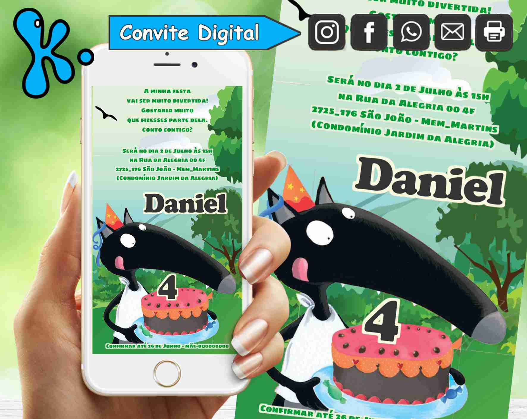 Convite Digital Lobo Personalizado – Envia por WhatsApp ou Imprime