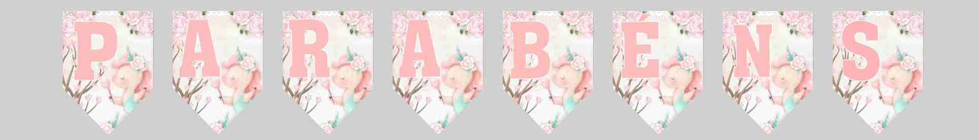 Bandeirolas Parabéns unicórnio bailarina em tons pastel para decoração de festa infantil