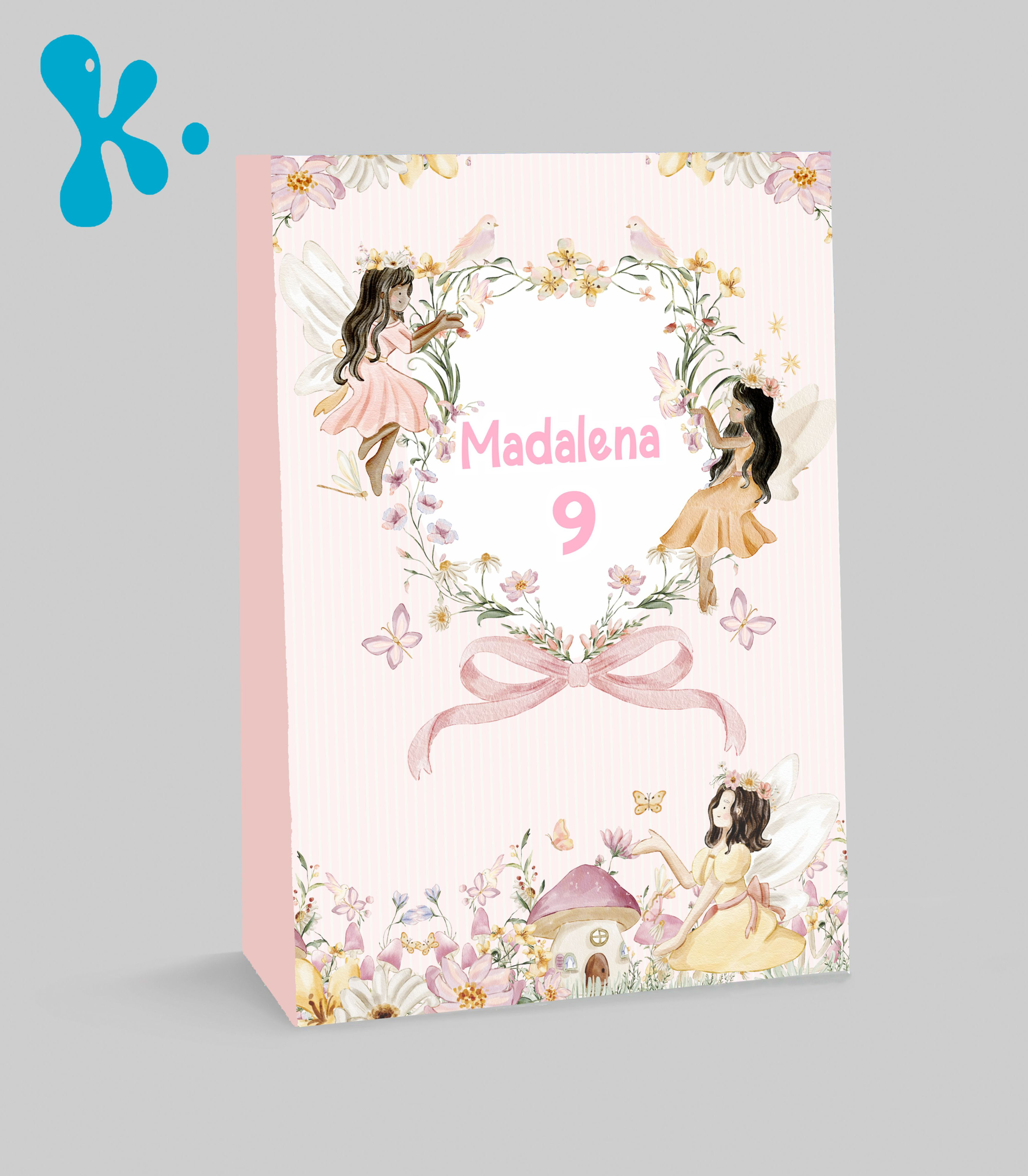 Saco lembrança personalizado Jardim de Fadas em tons pastel para festa infantil