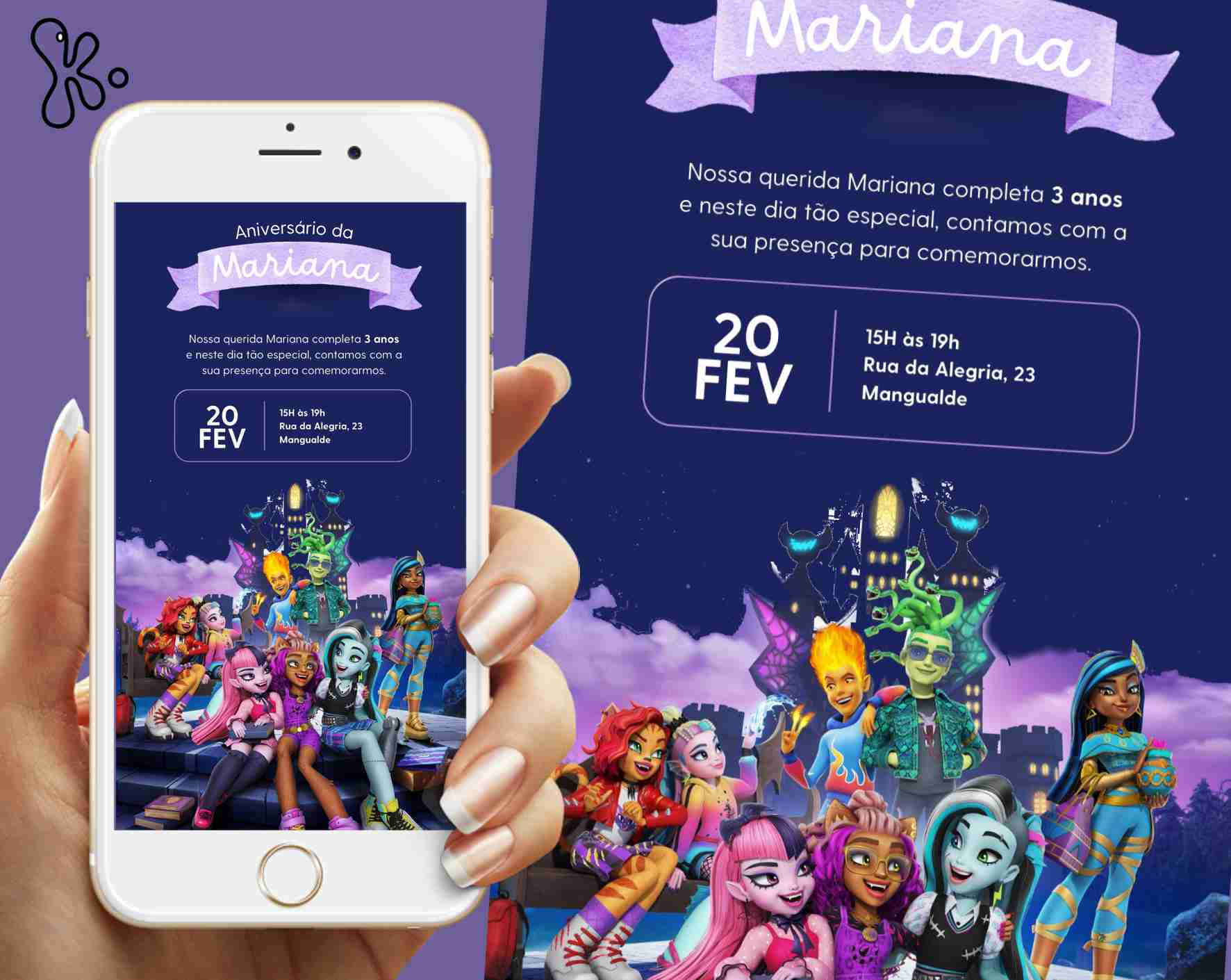 Convite Digital Monster High Personalizado – Modelo Exclusivo para Festa de Aniversário