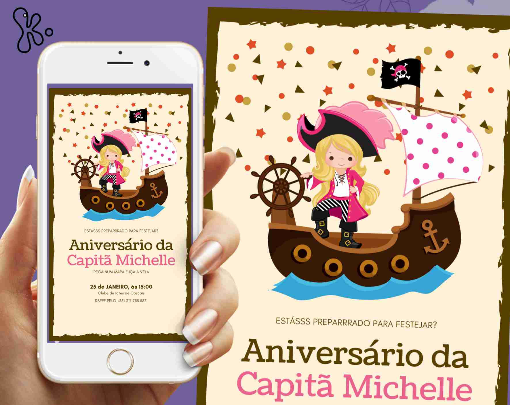 Convite Digital Piratas Personalizado – Aniversário da Capitã