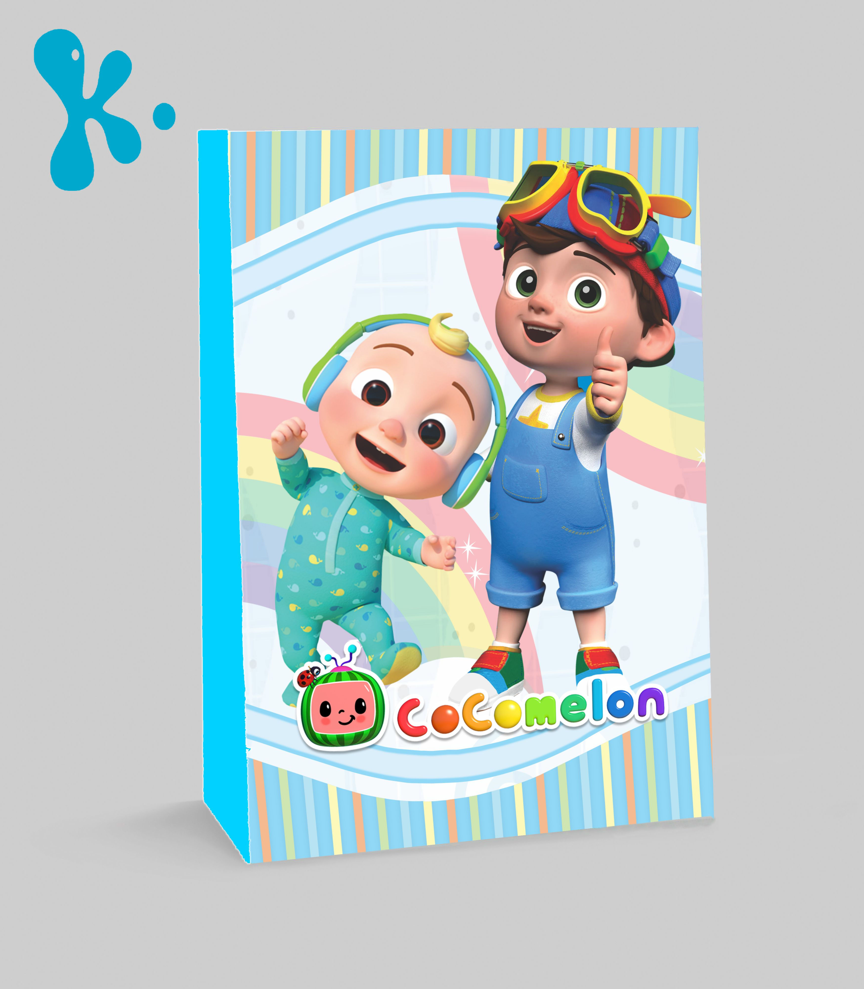 Saco lembrança Cocomelon personalizado para festa de aniversário infantil.