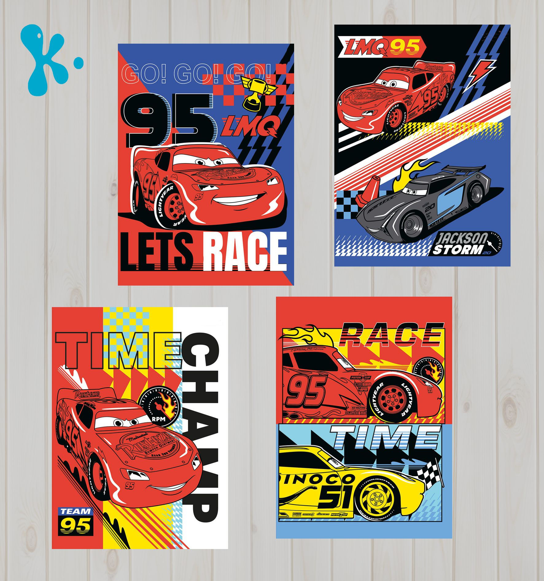 Conjunto 4 Cartazes A4 Carros Disney - Faísca McQueen