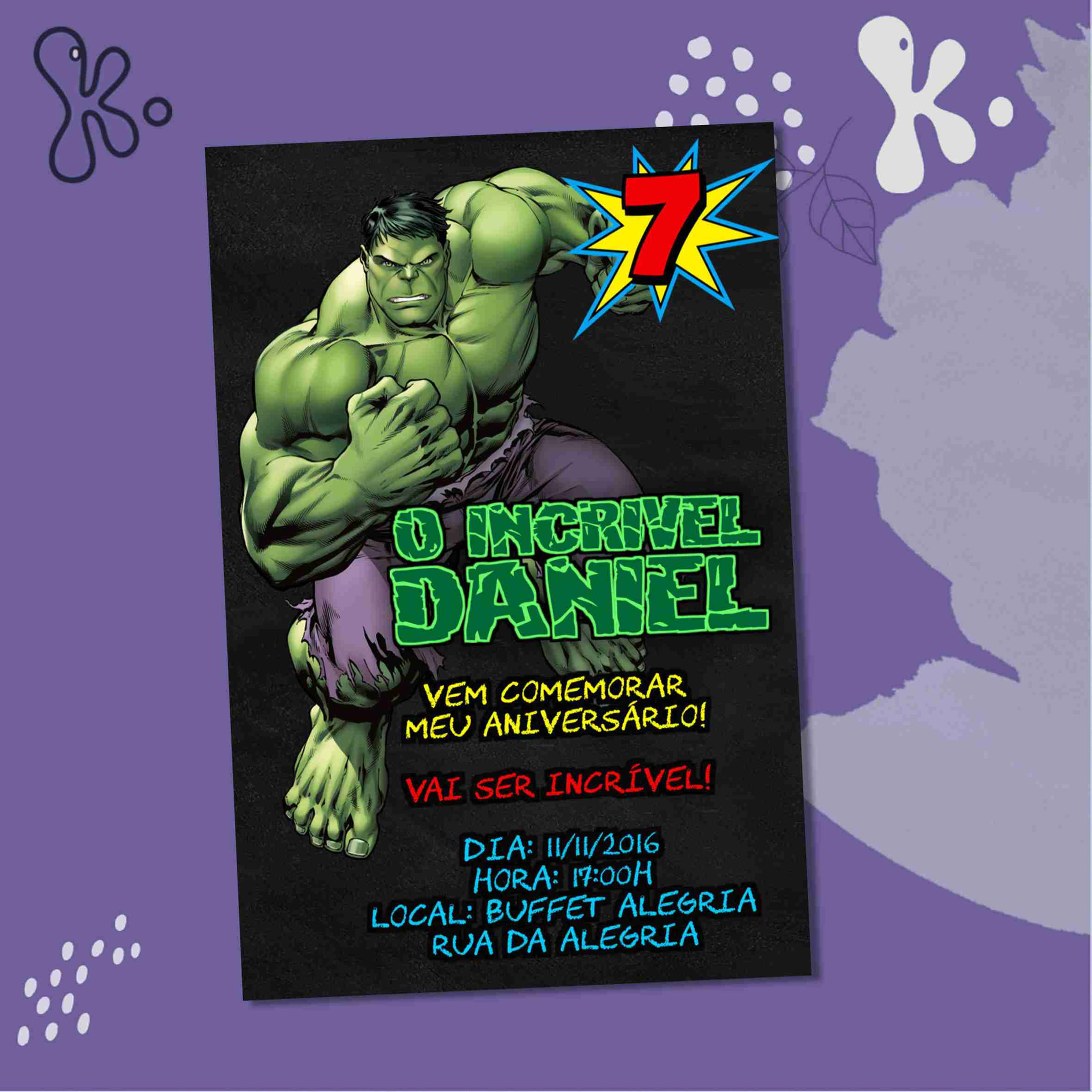 Convite Digital Hulk Personalizado – Para Aniversários Cheios de Ação