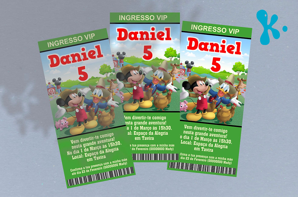 Convite Bilhete Impresso Quinta do Mickey e do Donald