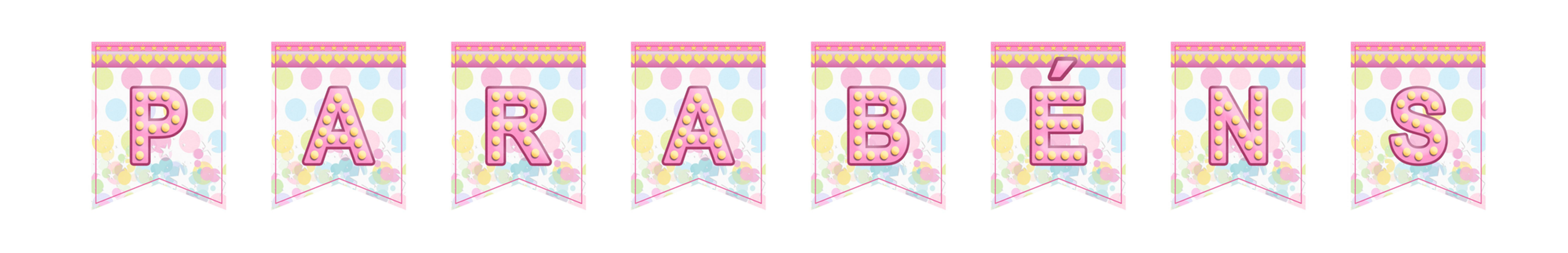Bandeirolas Parabéns tema Circo Candy Color em tons pastel para decoração de festa infantil