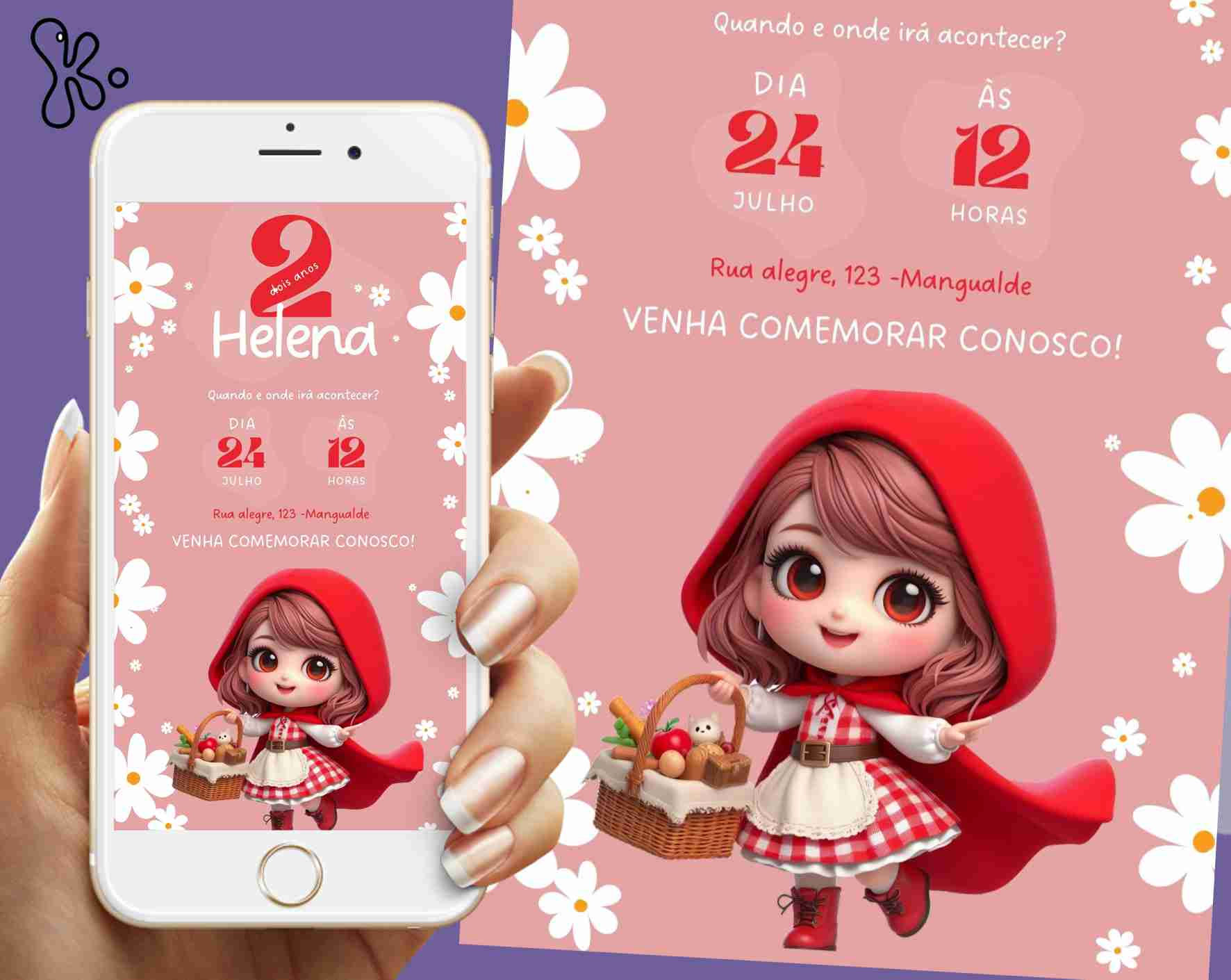 Convite Digital Capuchinho Vermelho Personalizado – Boneca Fofa para Festa Infantil