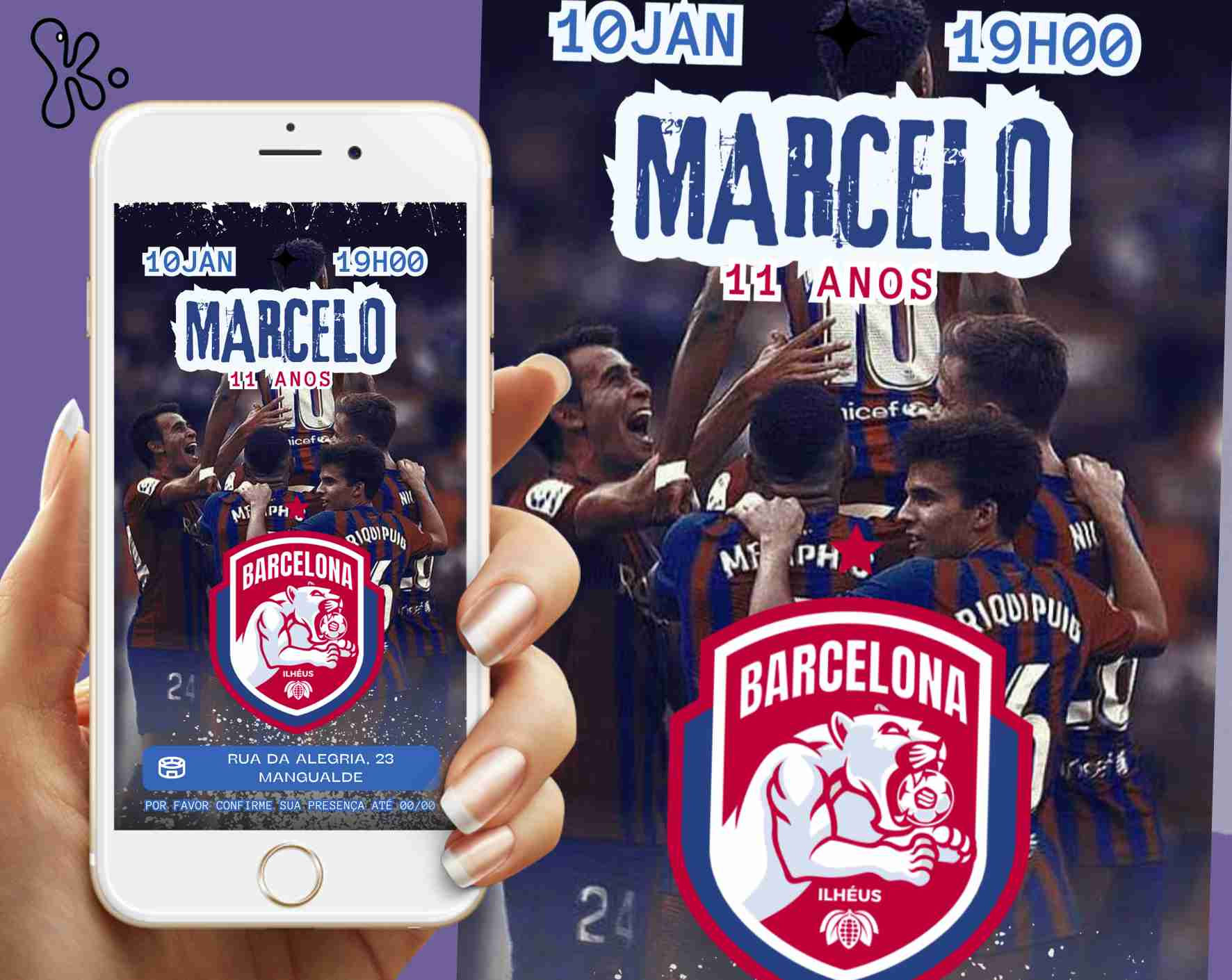 Convite Digital Futebol Barcelona FC Personalizado – Tema Aniversário de Futebol