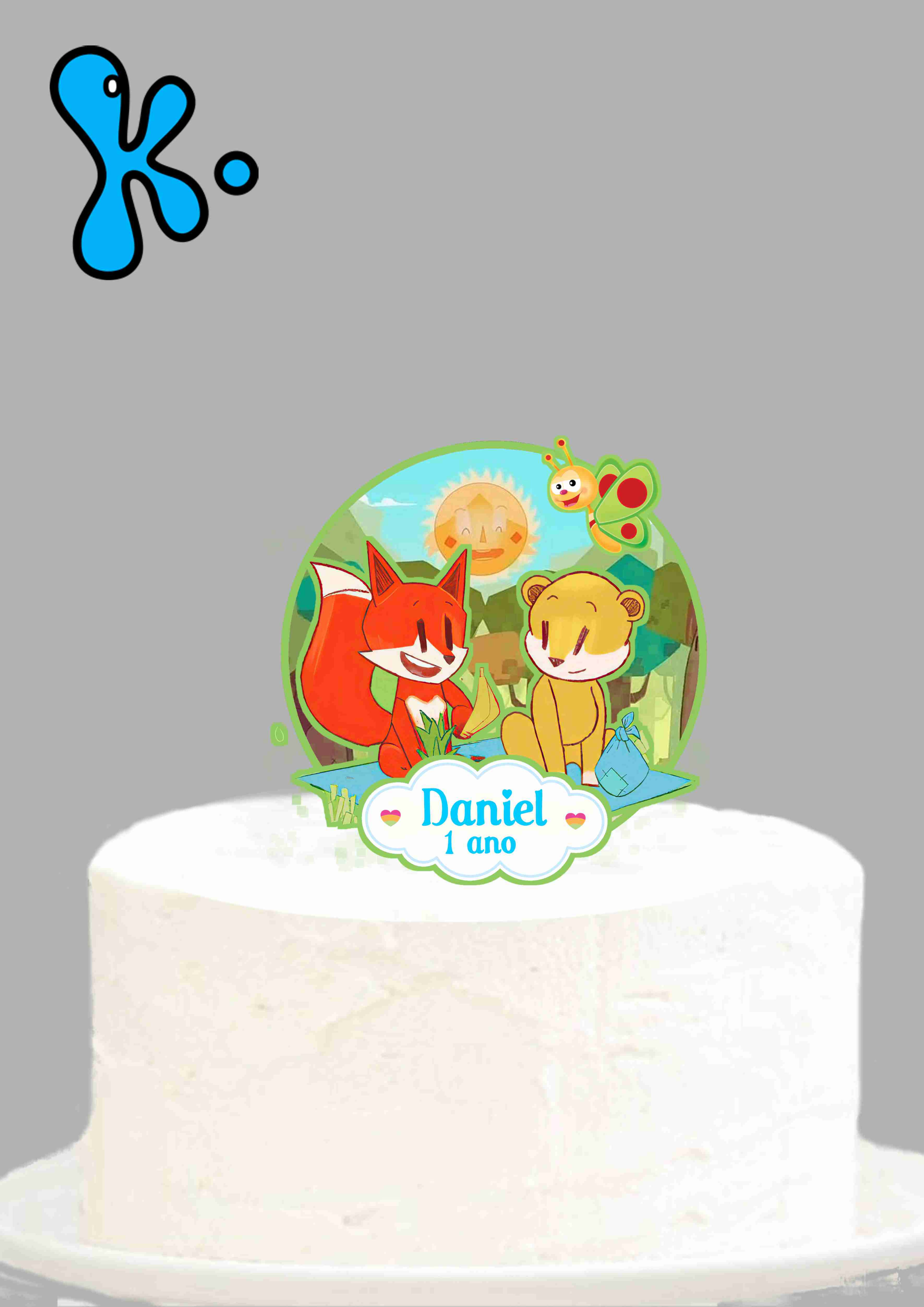 Topo de bolo com Pix e Leo e nome personalizado para festa infantil