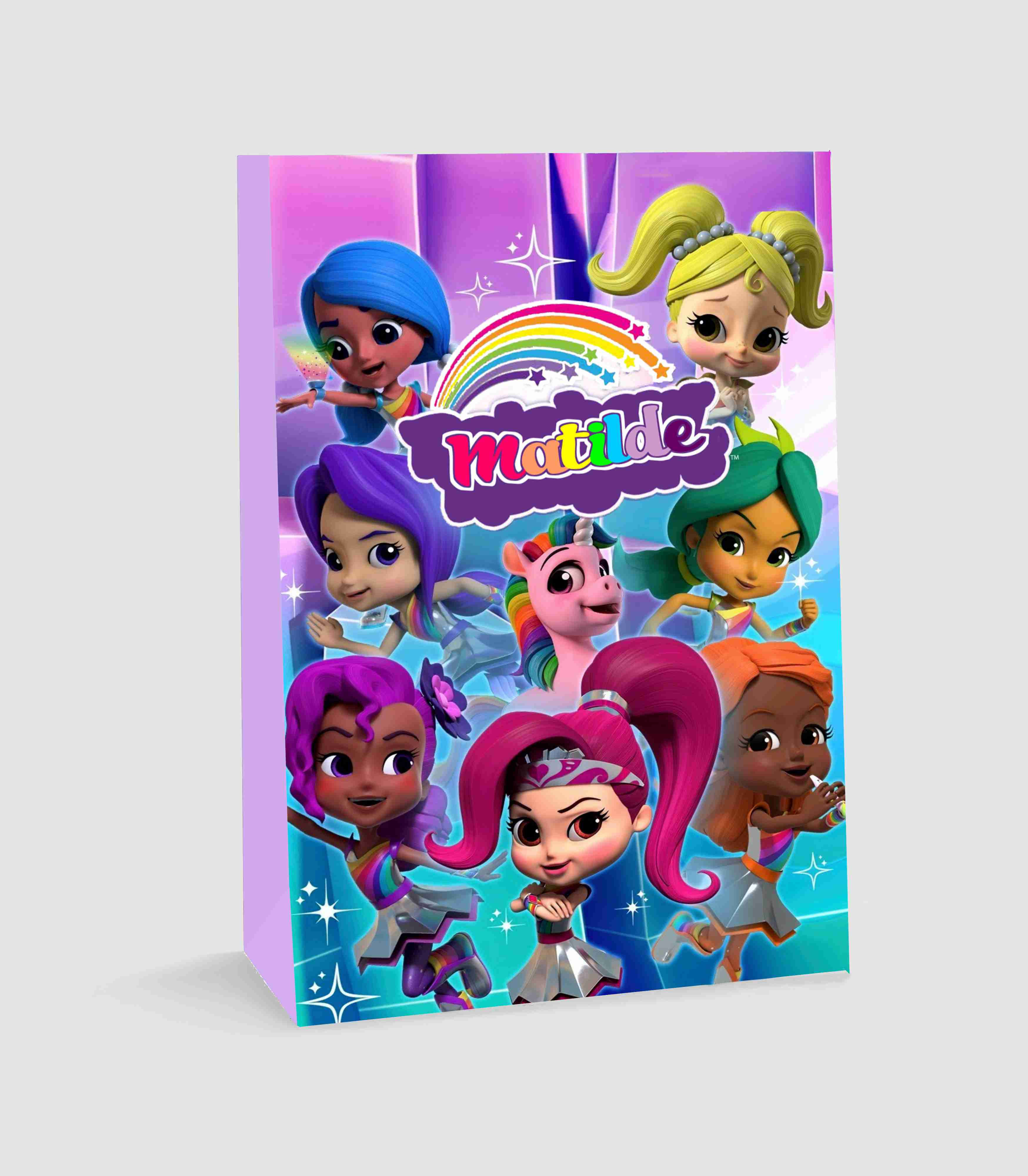 Saco lembrança Guerreiras do Arco-Íris personalizado com nome para festa infantil