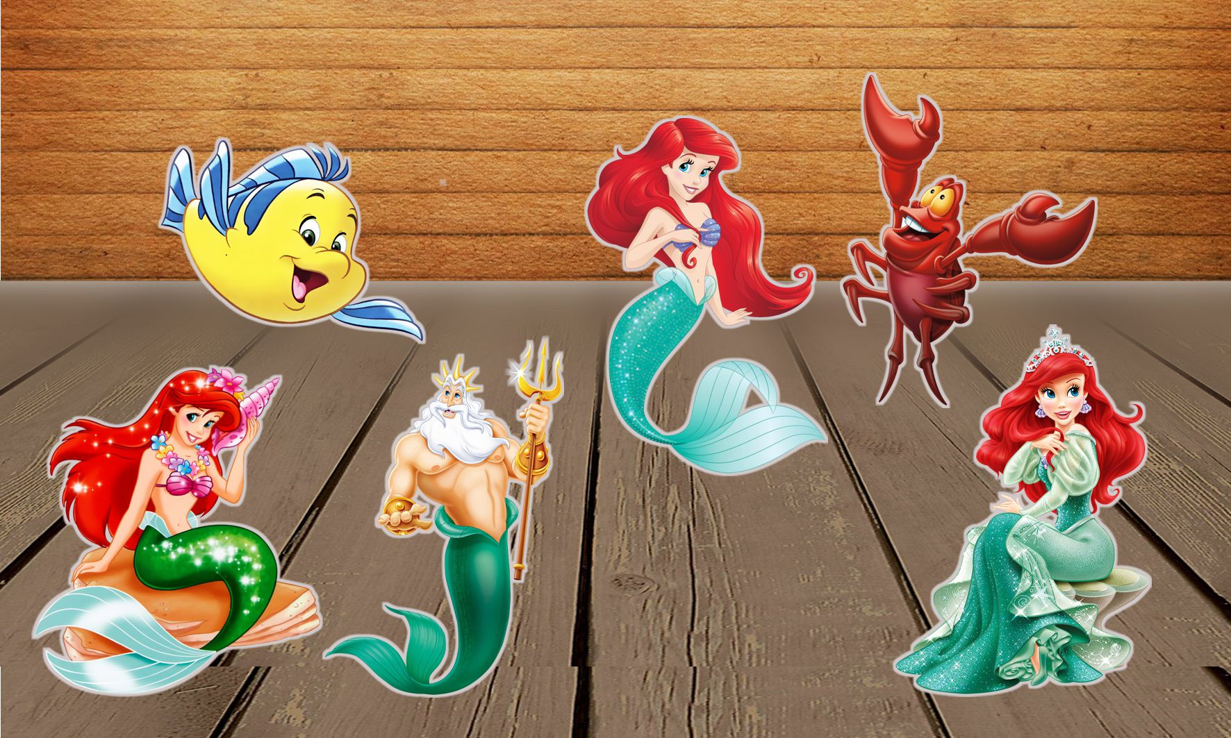 Figuras de mesa da Ariel, Sebastião, Flounder e Rei Tritão