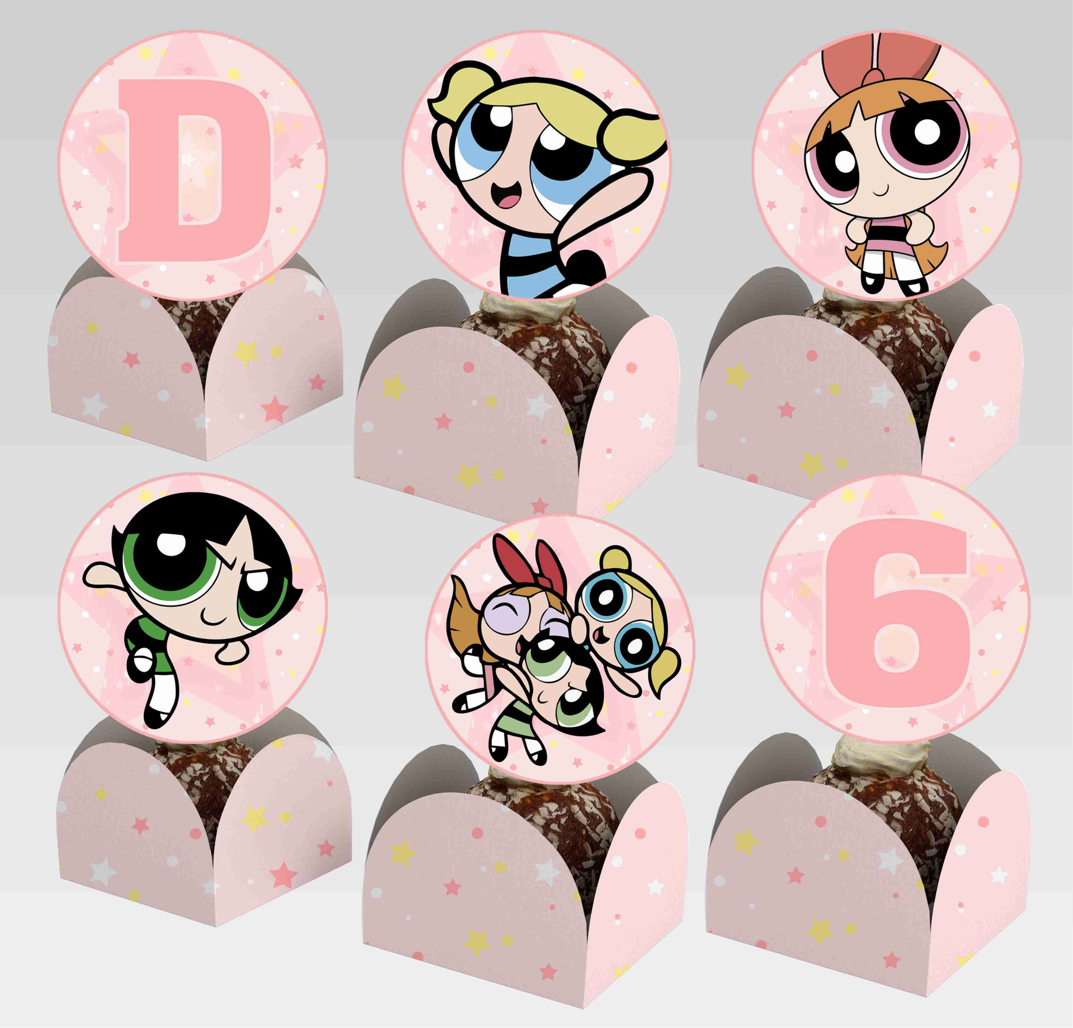 Conjunto de topper e caixeta Powerpuff Girls