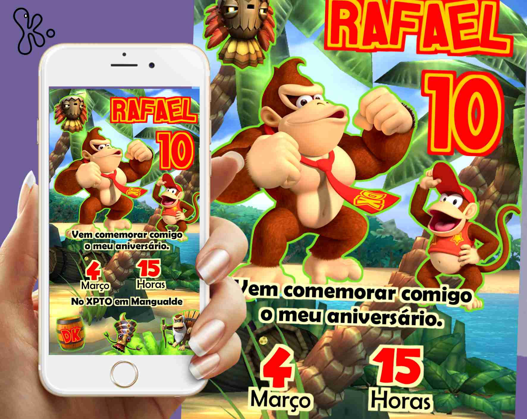 Convite Digital Donkey Kong Personalizado – Envio Imediato ou Pronto a Imprimir