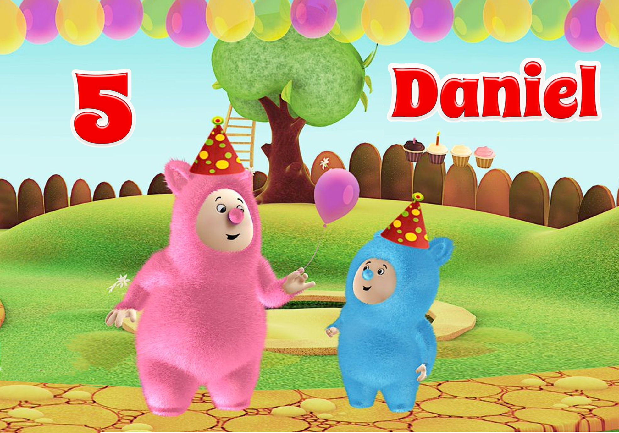 Cartaz infantil Bili Bam Bam BabyTV personalizado com nome e idade para festa infantil