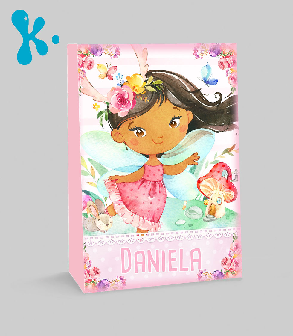 Saco lembrança fada personalizado com nome para festa infantil