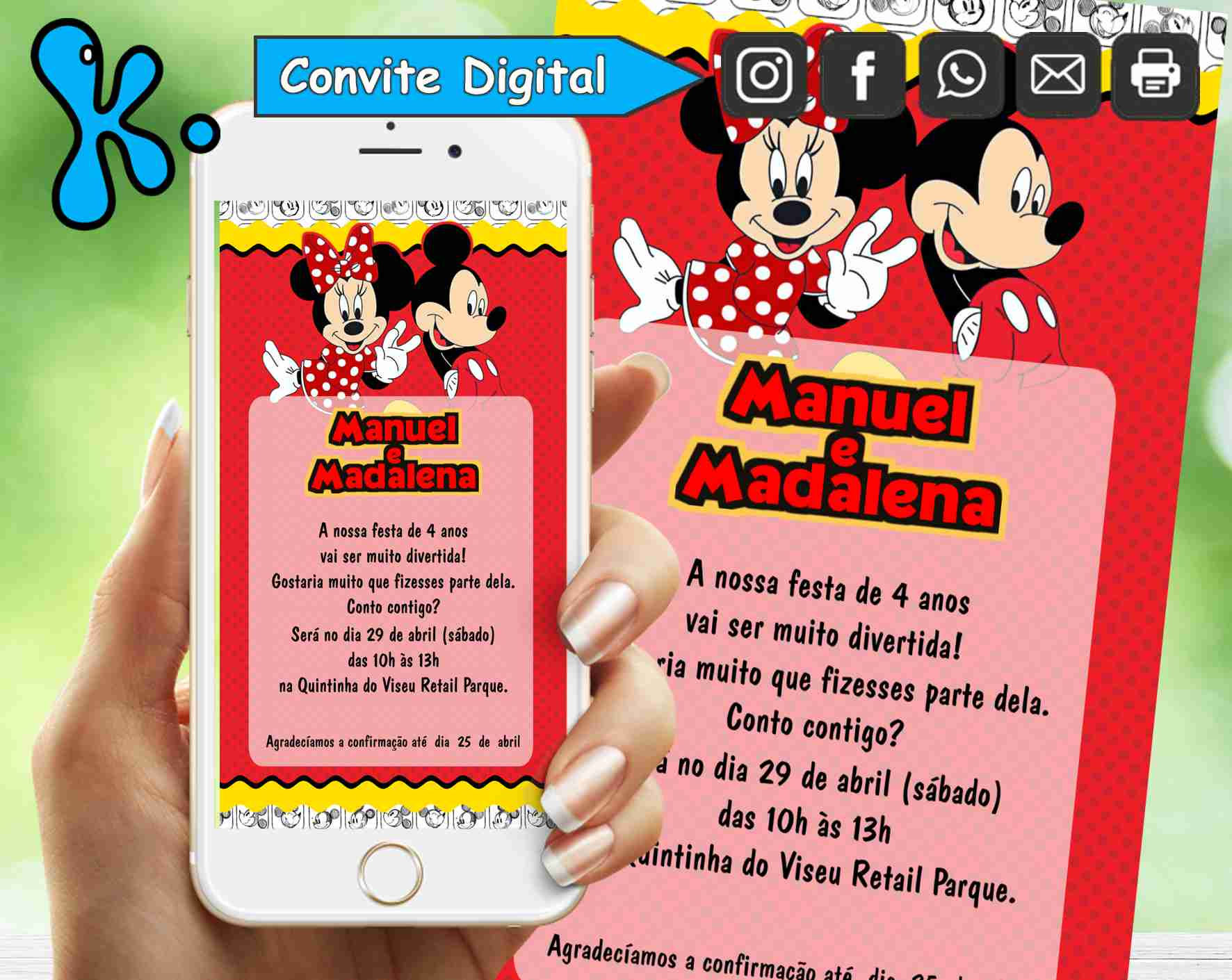 Convite Digital do Mickey e Minnie