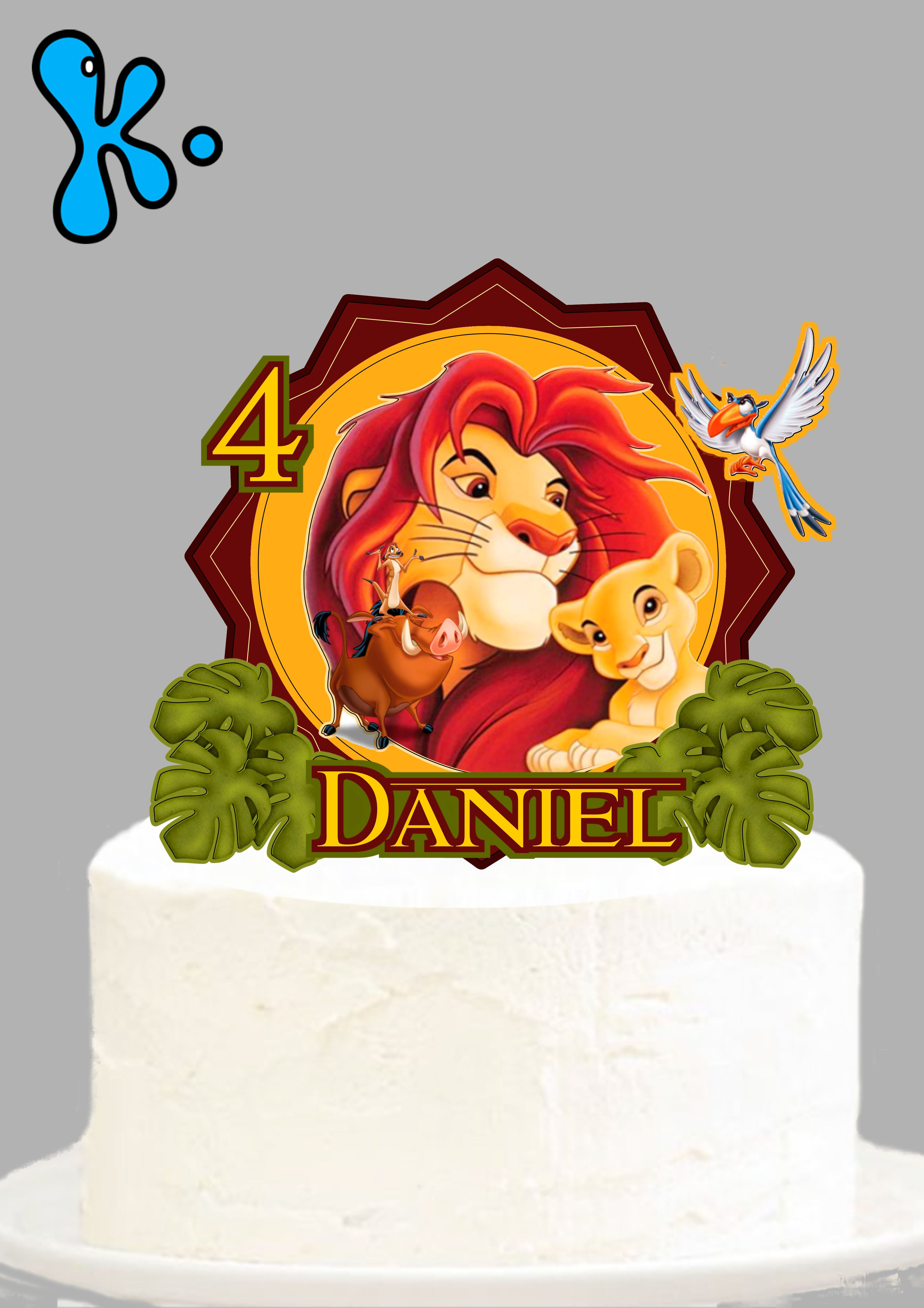 Topo de bolo Rei Leão com Simba, Mufasa e nome personalizado.