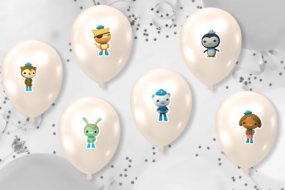 Autocolantes para balões Octonautas Missão em Terra com Barnacles, Kwazii, Peso, Dashi, Tweak e Shellington.