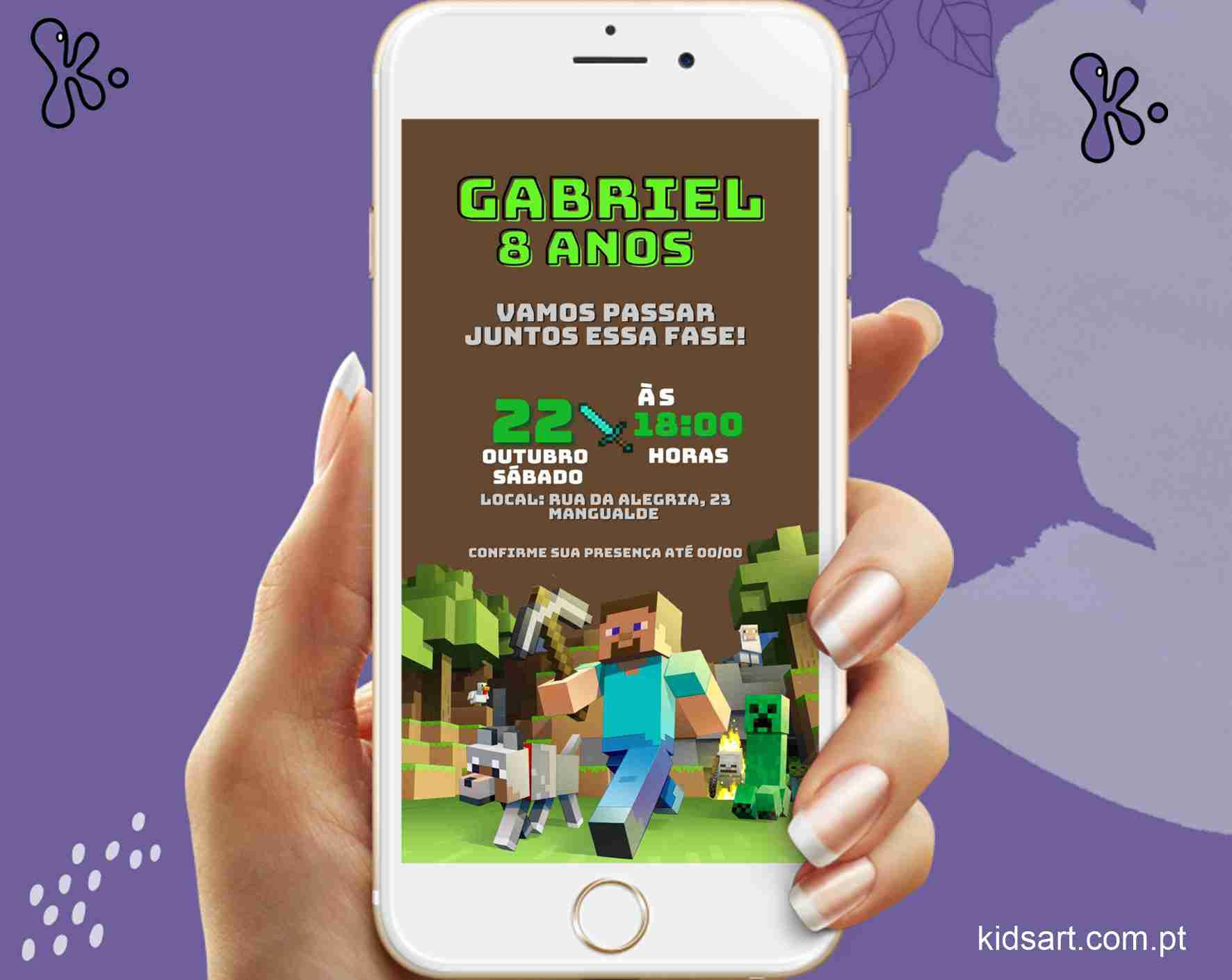 Convite Digital Minecraft Infantil Personalizado para Festa Temática