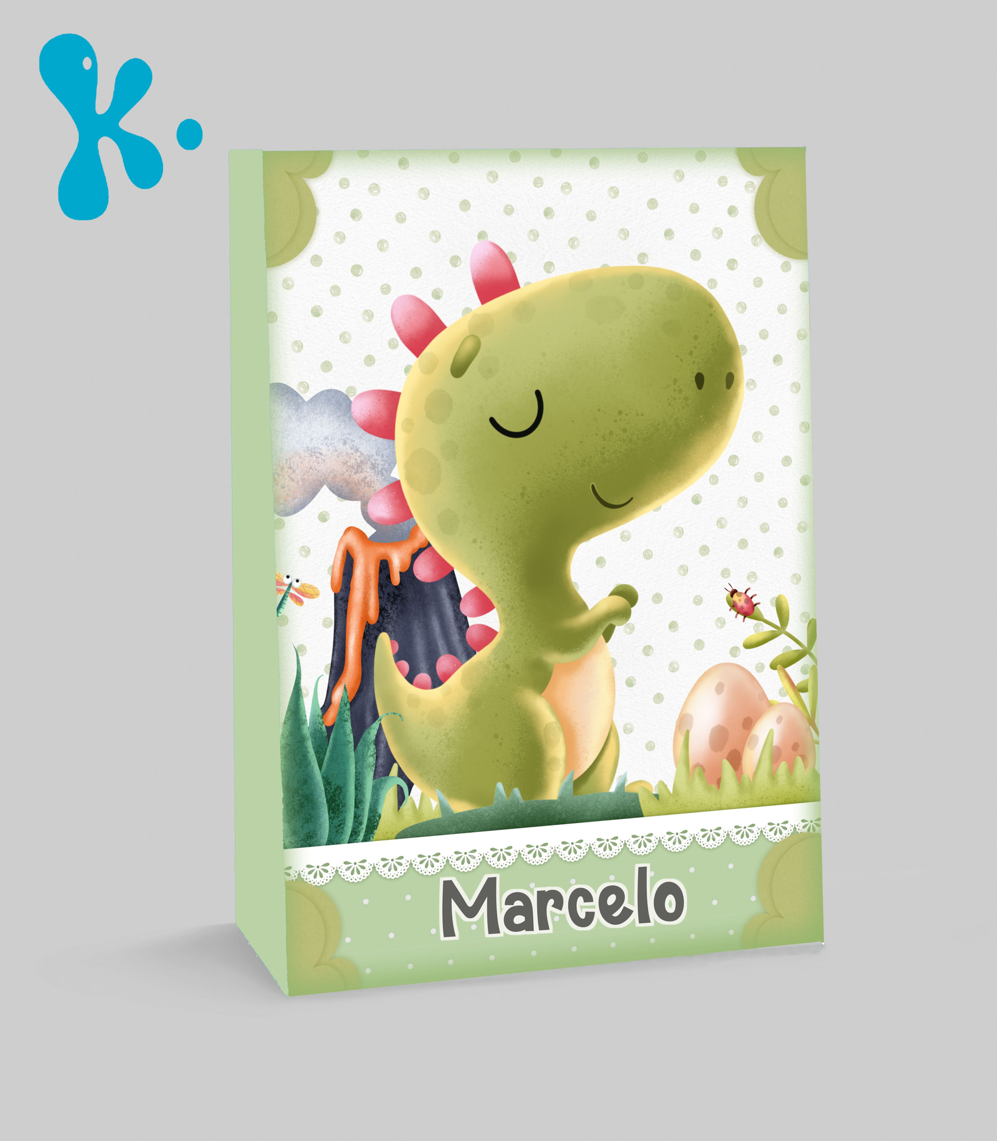 Saco lembrança dinossauro personalizado com nome para festa infantil