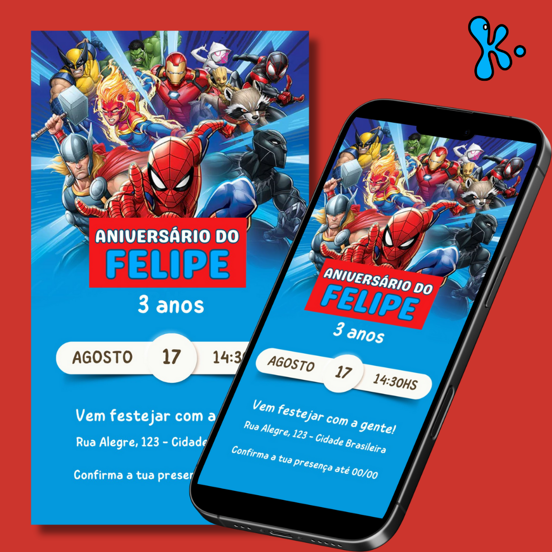Convite Digital Marvel HQ Personalizado – Festa com Super-Heróis