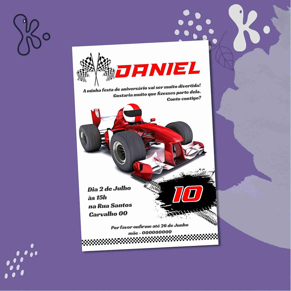 Convite Digital Carros de Corrida Fórmula 1 – Personalizado para Aniversário Infantil