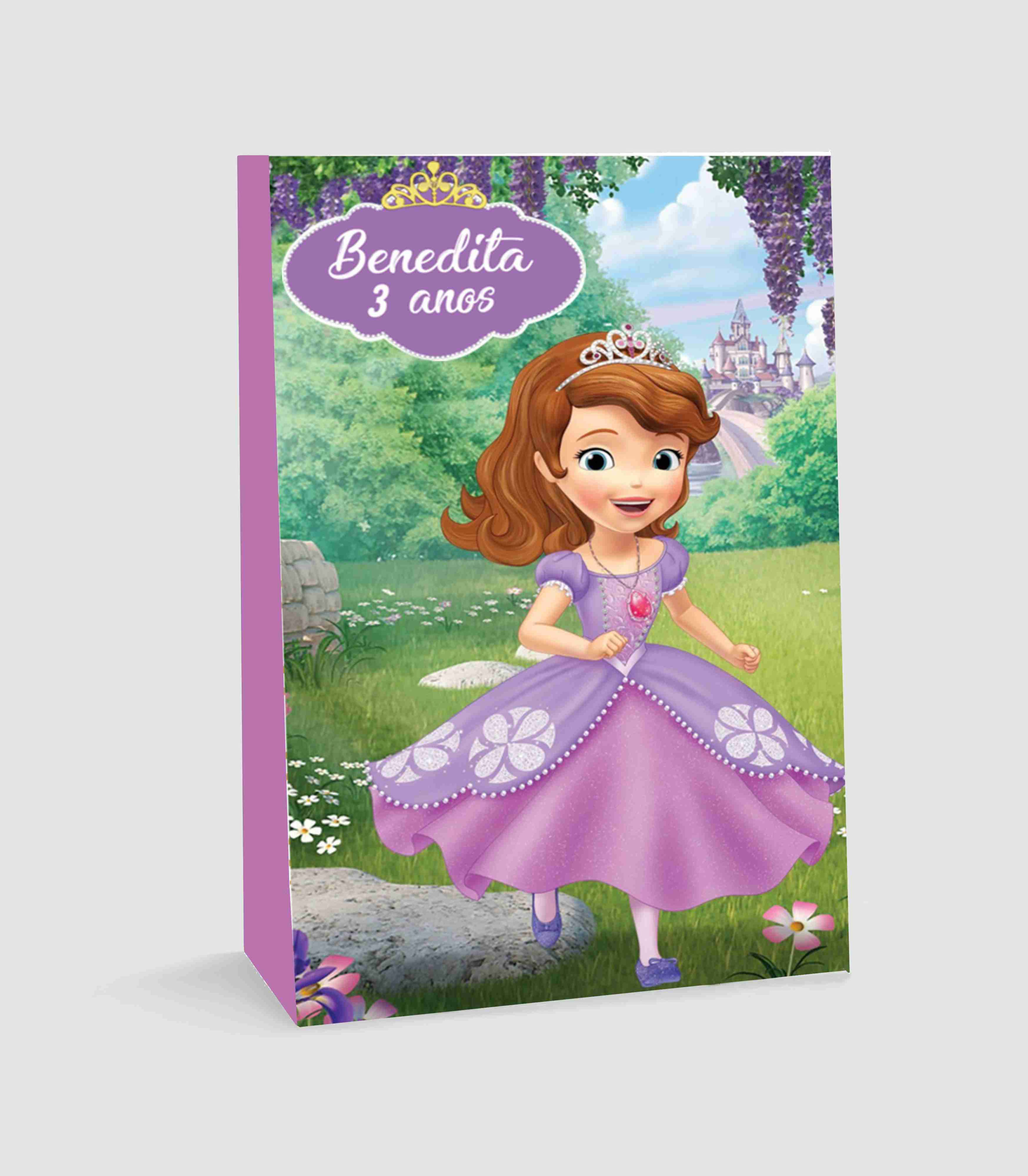 Saco lembrança Princesa Sofia personalizado com nome e idade para festa infantil
