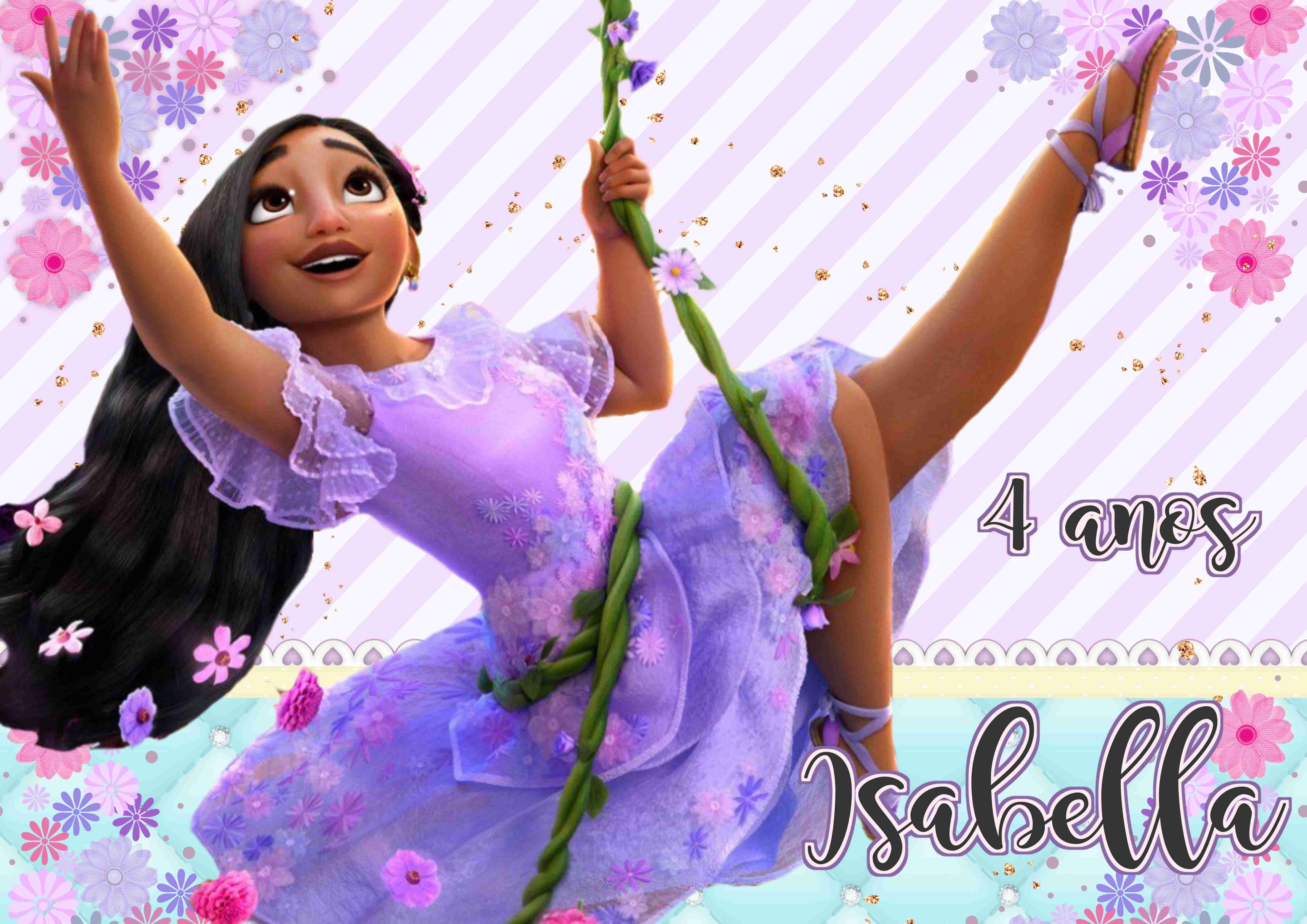Cartaz infantil Encanto personalizado com a personagem Isabela e nome da criança