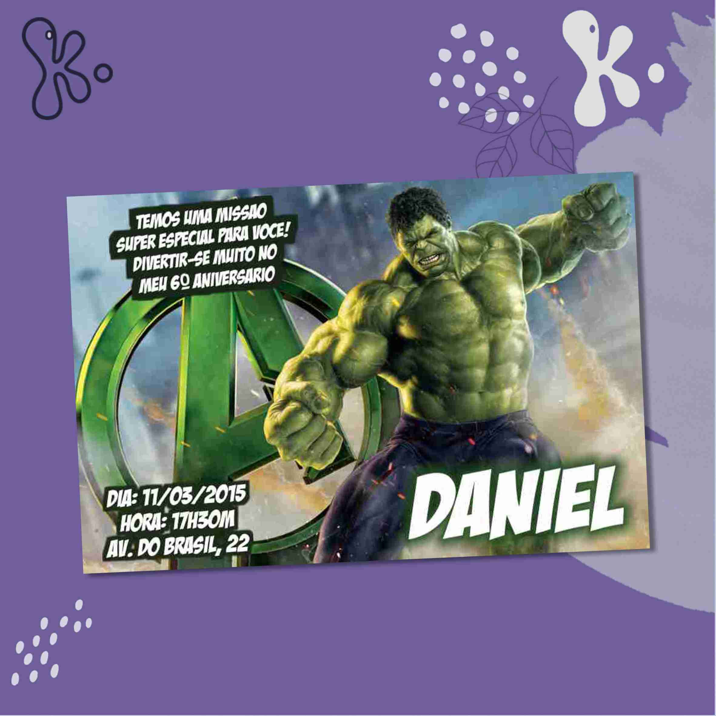 Convite Digital Hulk Personalizado – Envia por WhatsApp ou Imprime