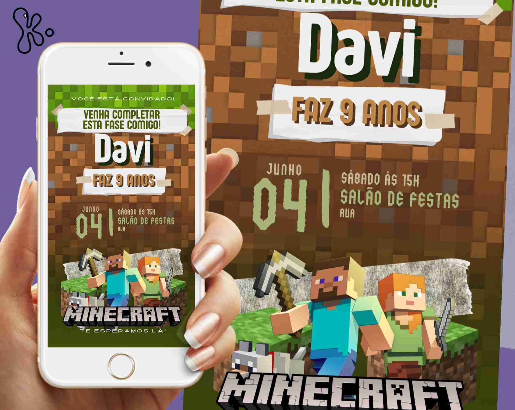 Convite Digital Minecraft para Festa de Aniversário com Tema Aventura