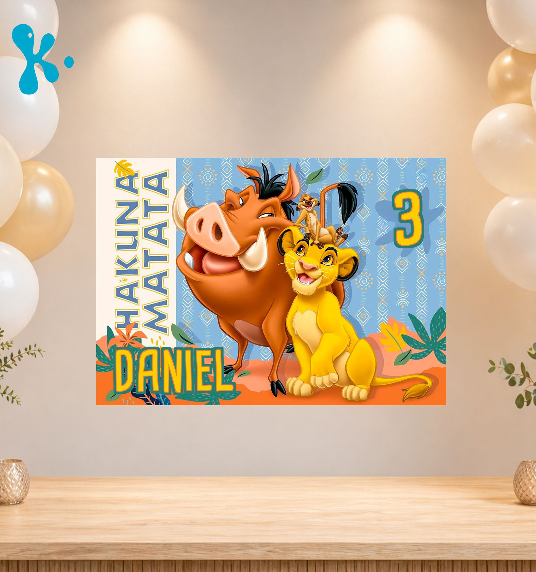 Cartaz Personalizado Rei Leão com Simba, Pumba e Timão para festa infantil