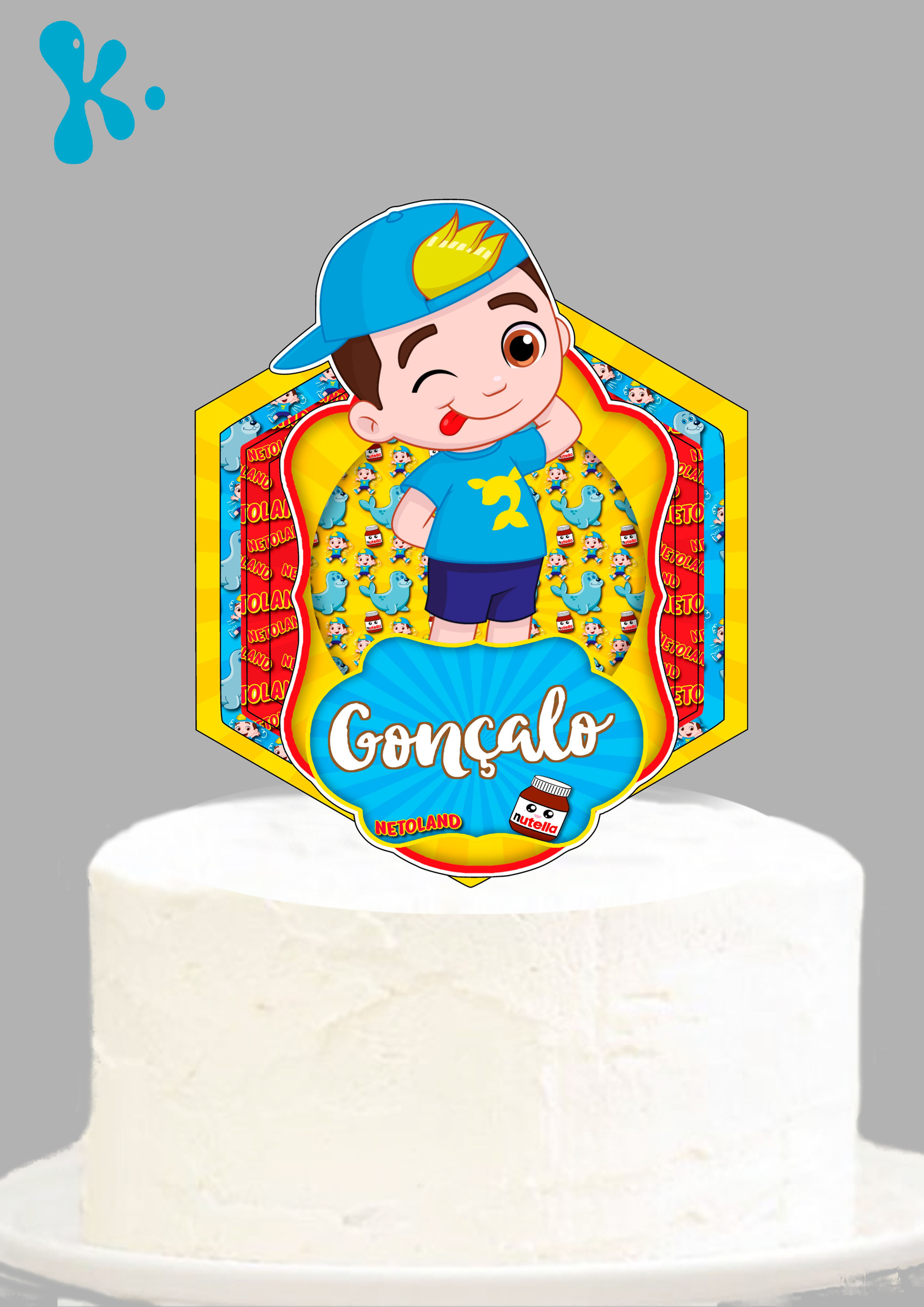 Topo de bolo Luccas Neto personalizado com nome Gonçalo para aniversário infantil.