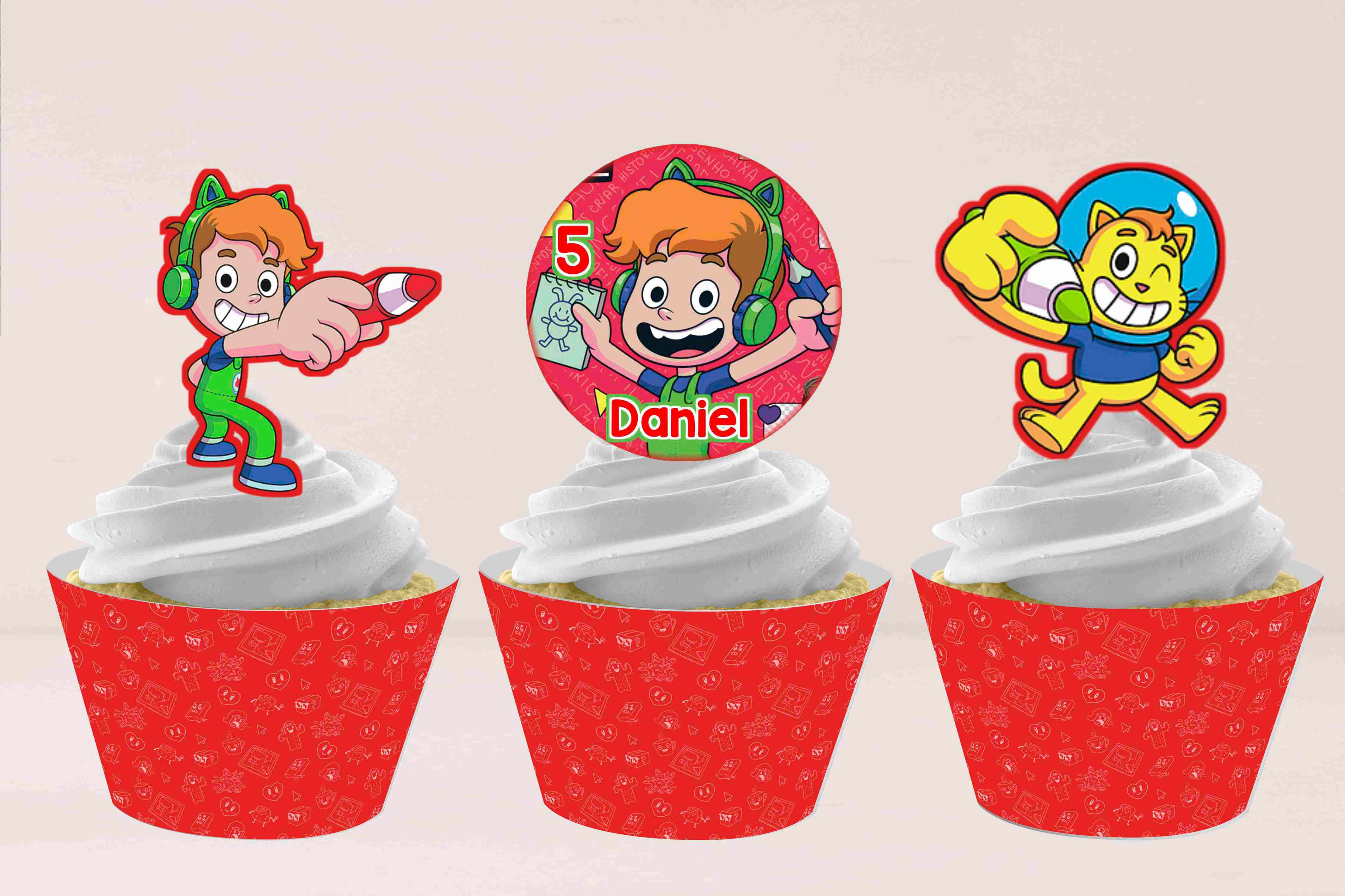 Conjunto de topper e wrapper Gato Galactico