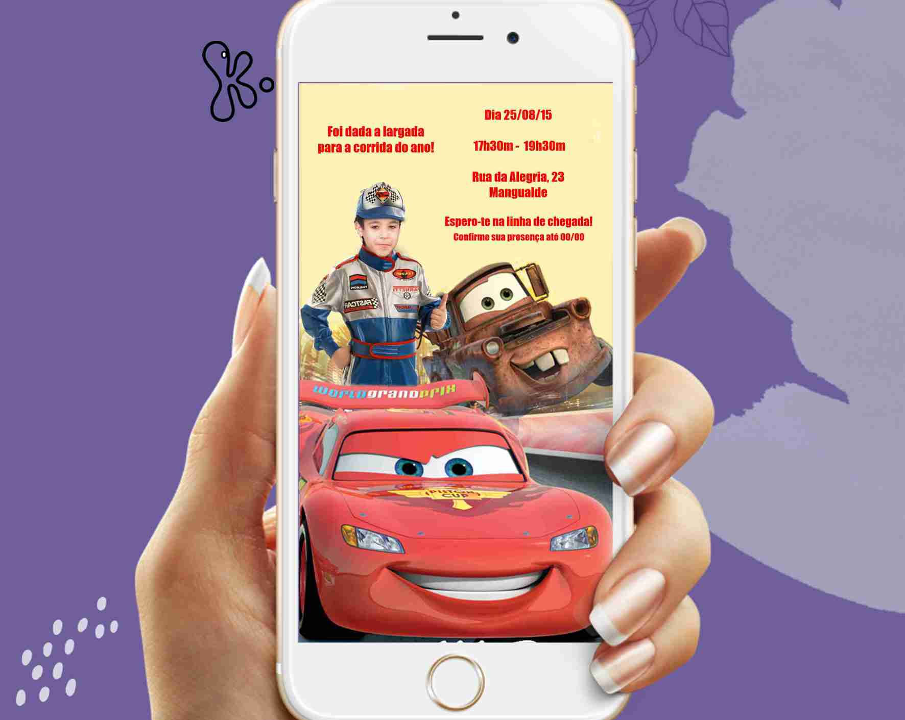 Convite Digital Carros Disney - Faísca McQueen 13a com foto