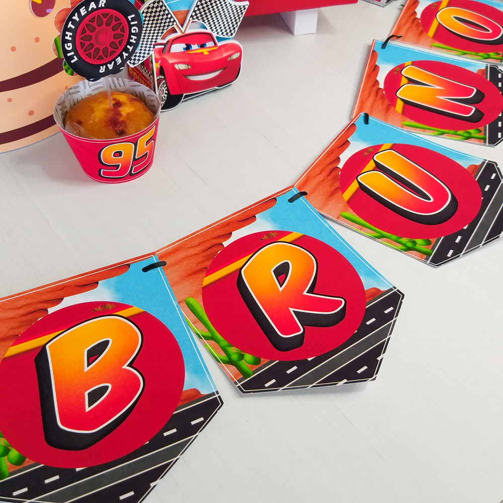 Bandeirolas com Nome Carros Disney - Faísca McQueen