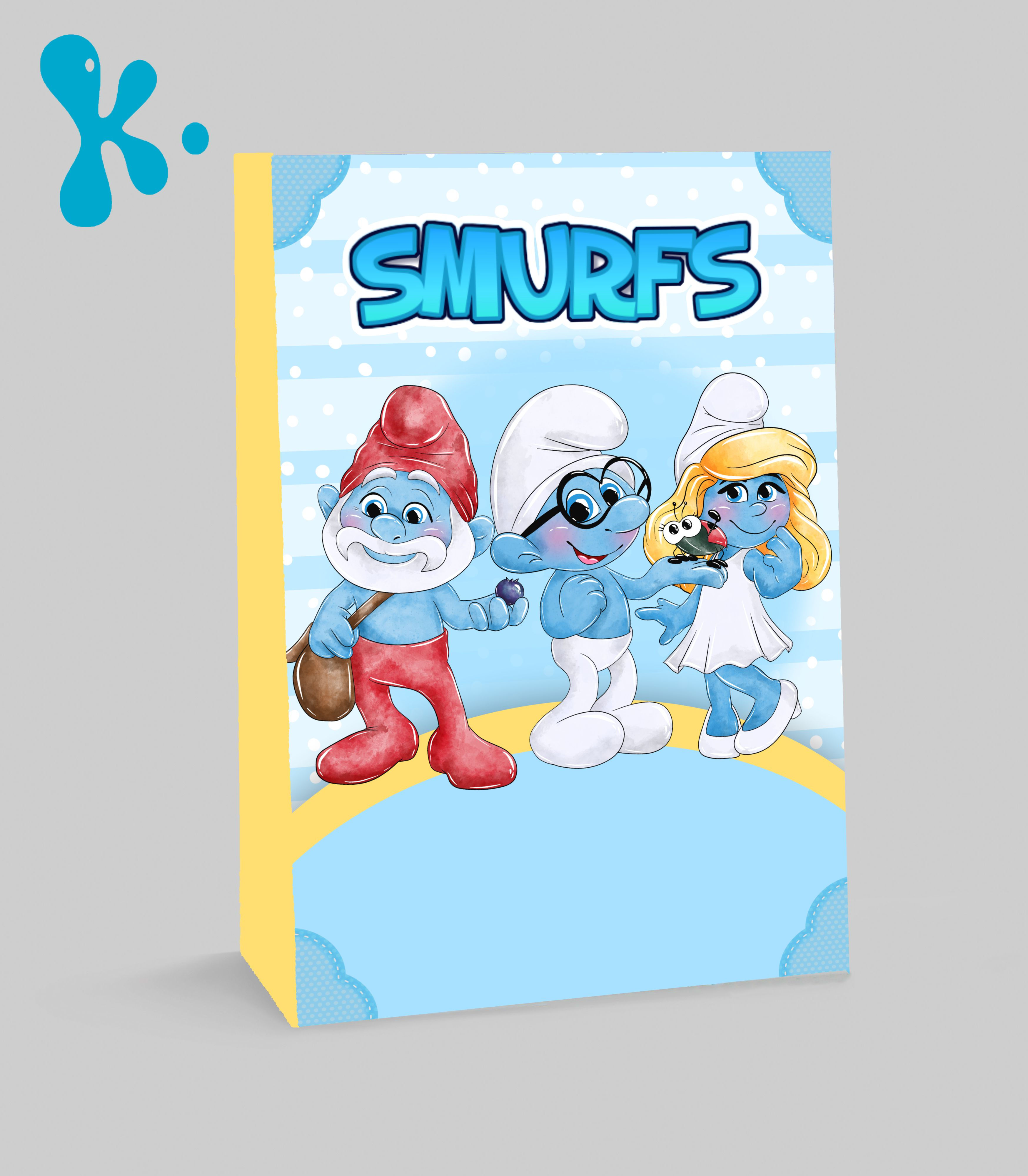 Saco lembrança personalizado Smurfs com personagens coloridos