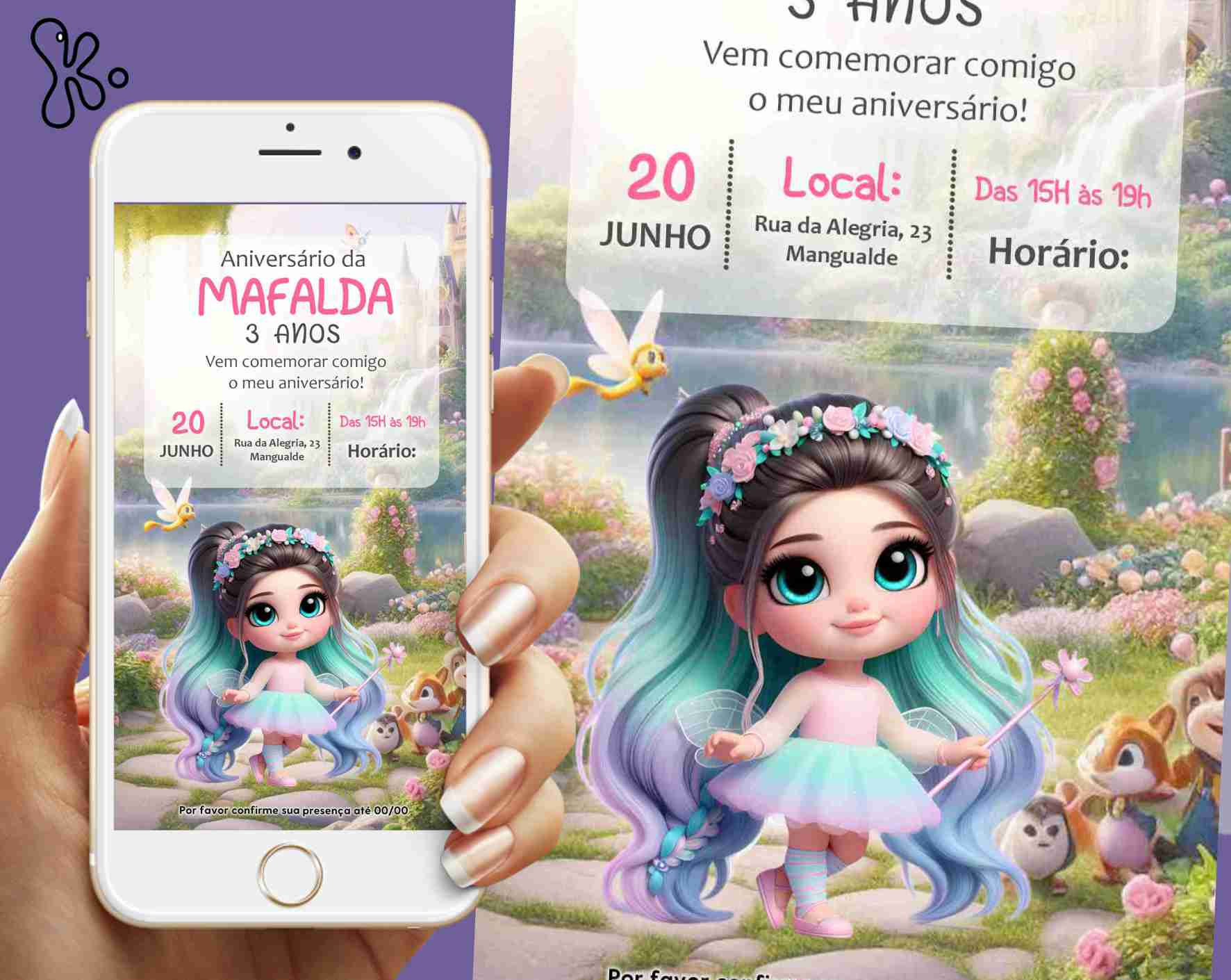 Convite Digital Fadas Encantadas – Personaliza e Recebe Rápido