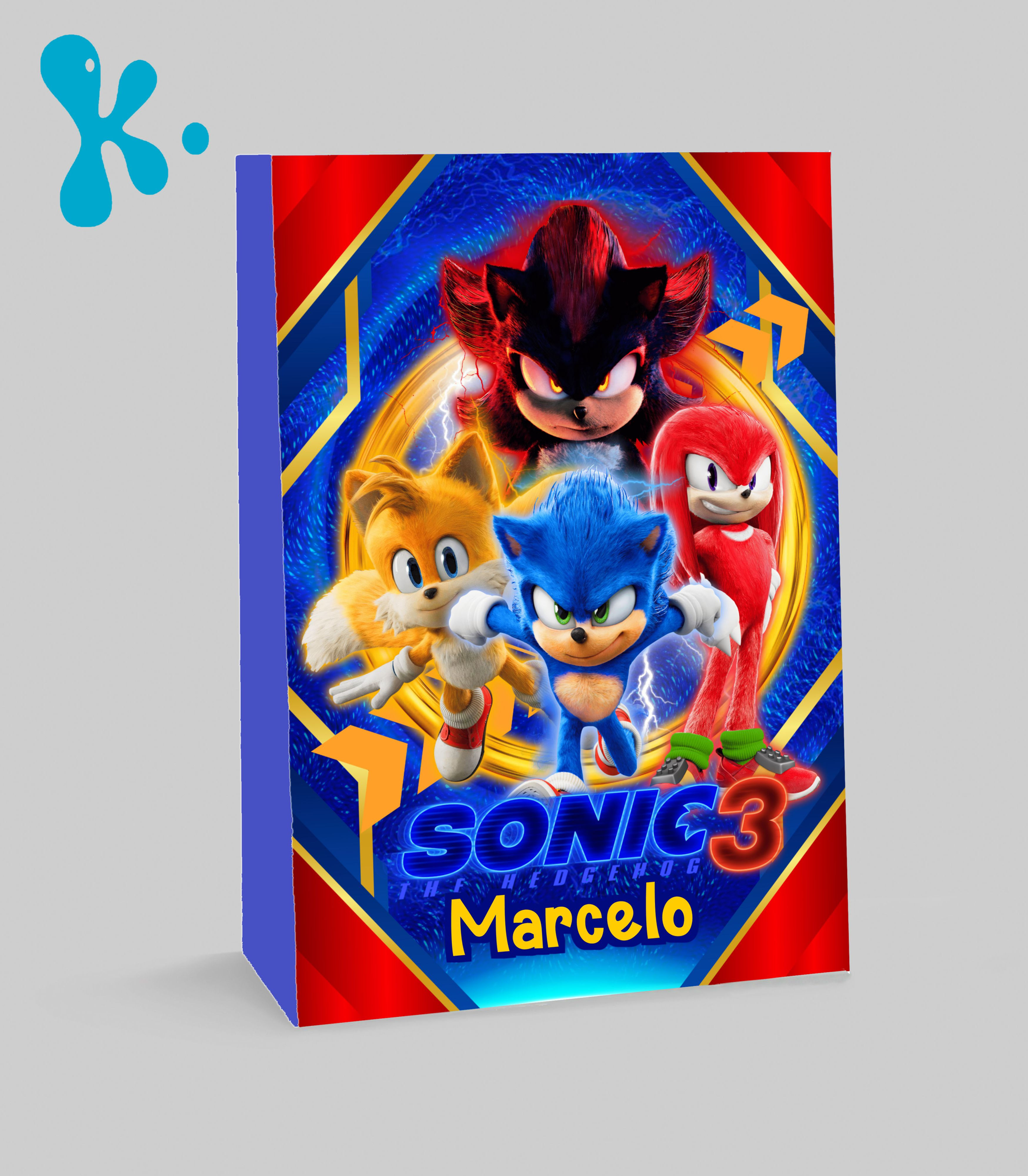 Saco lembrança personalizado Sonic com personagens para festa infantil
