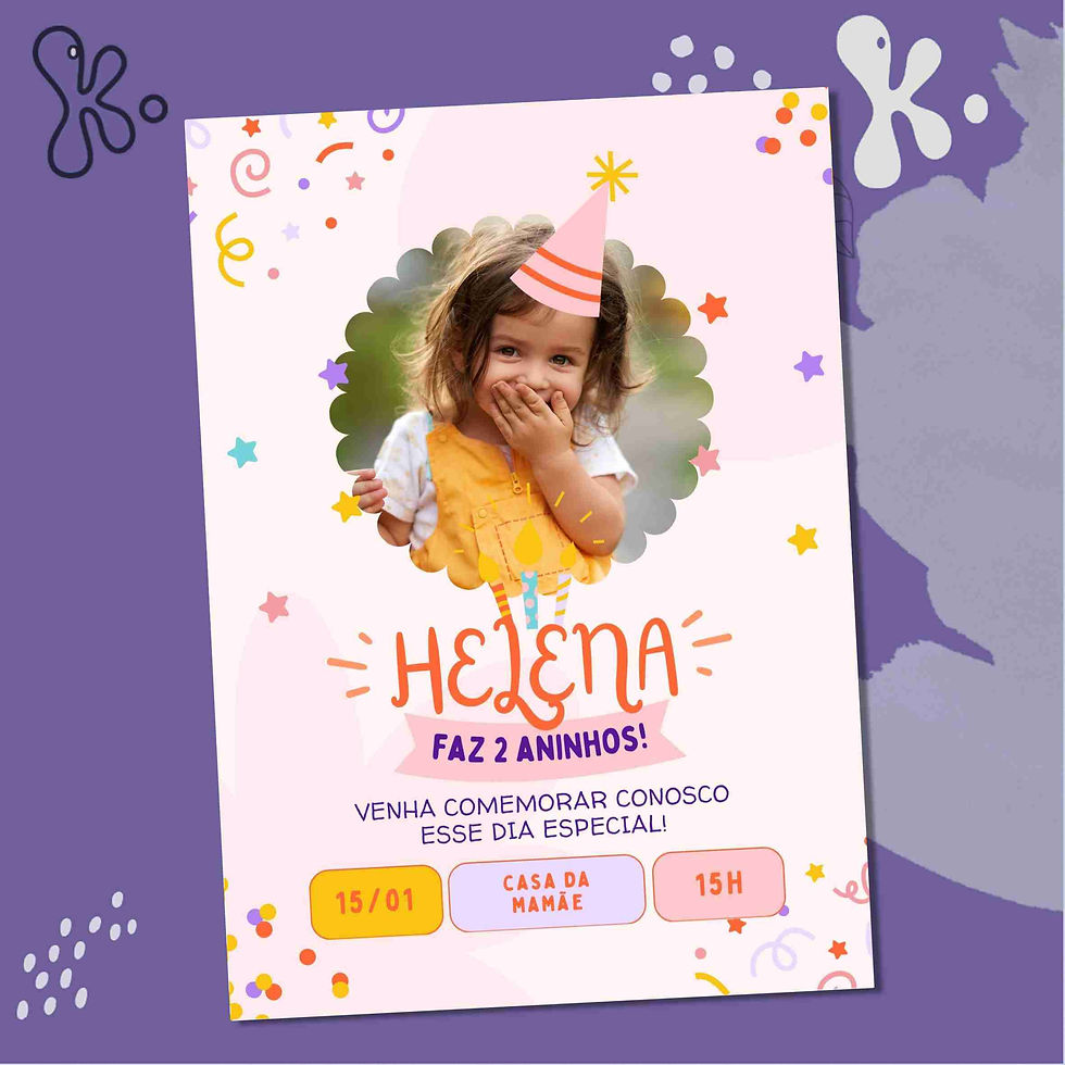 Miniatura: Convite Digital Aniversário com Foto 1 para menina