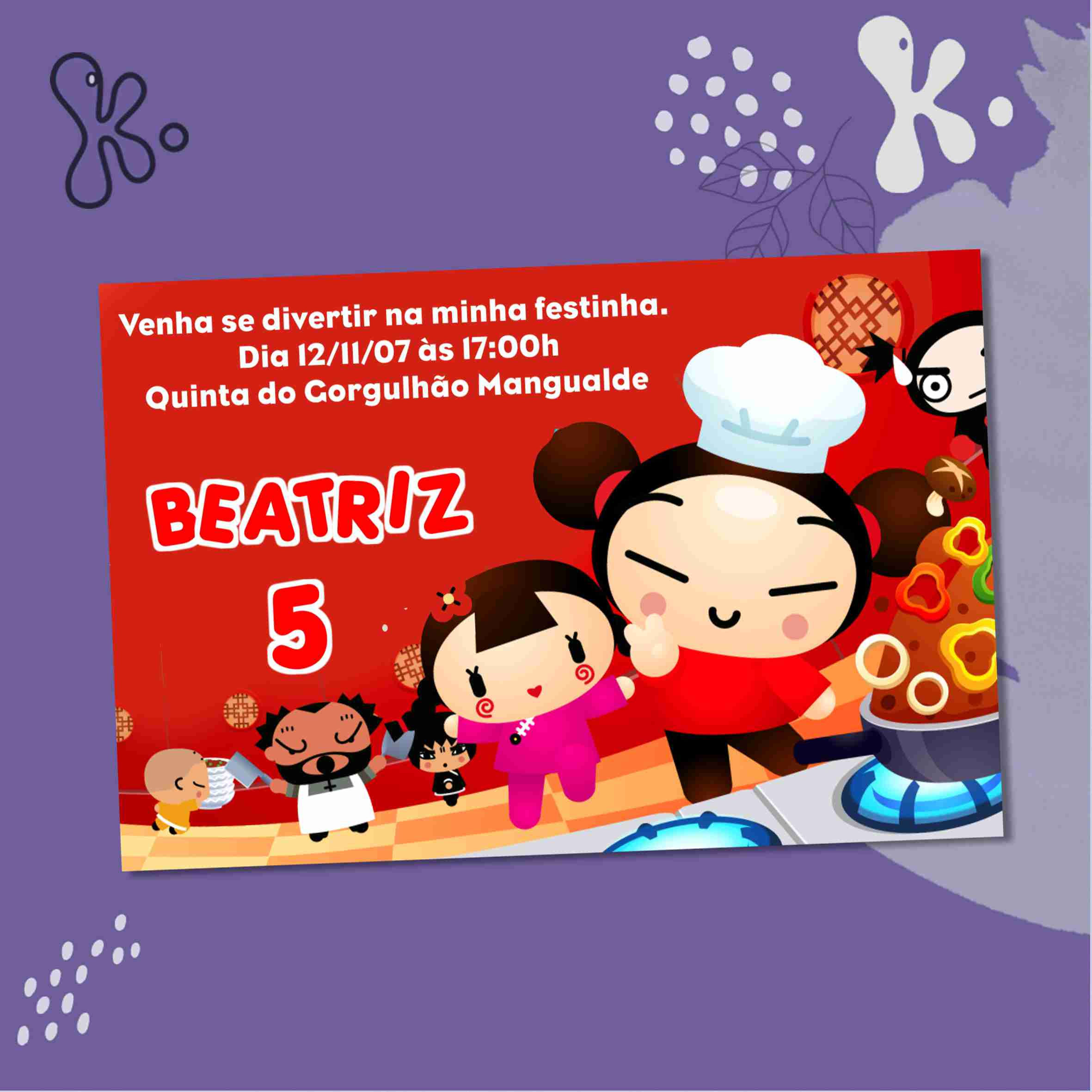 Convite Digital Pucca Personalizado – Envia Online ou Imprime com Estilo