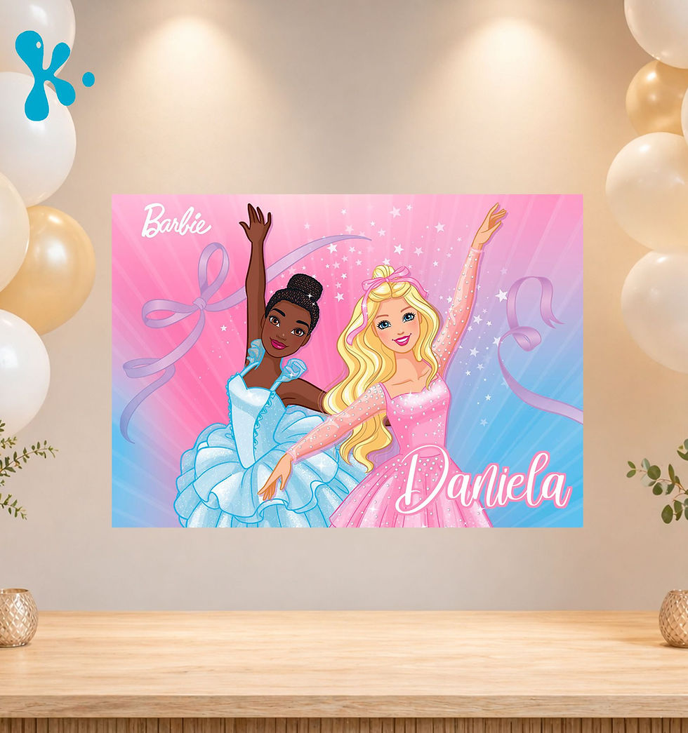 Cartaz Personalizado Barbie Dreamtopia com princesas e nome para festa infantil