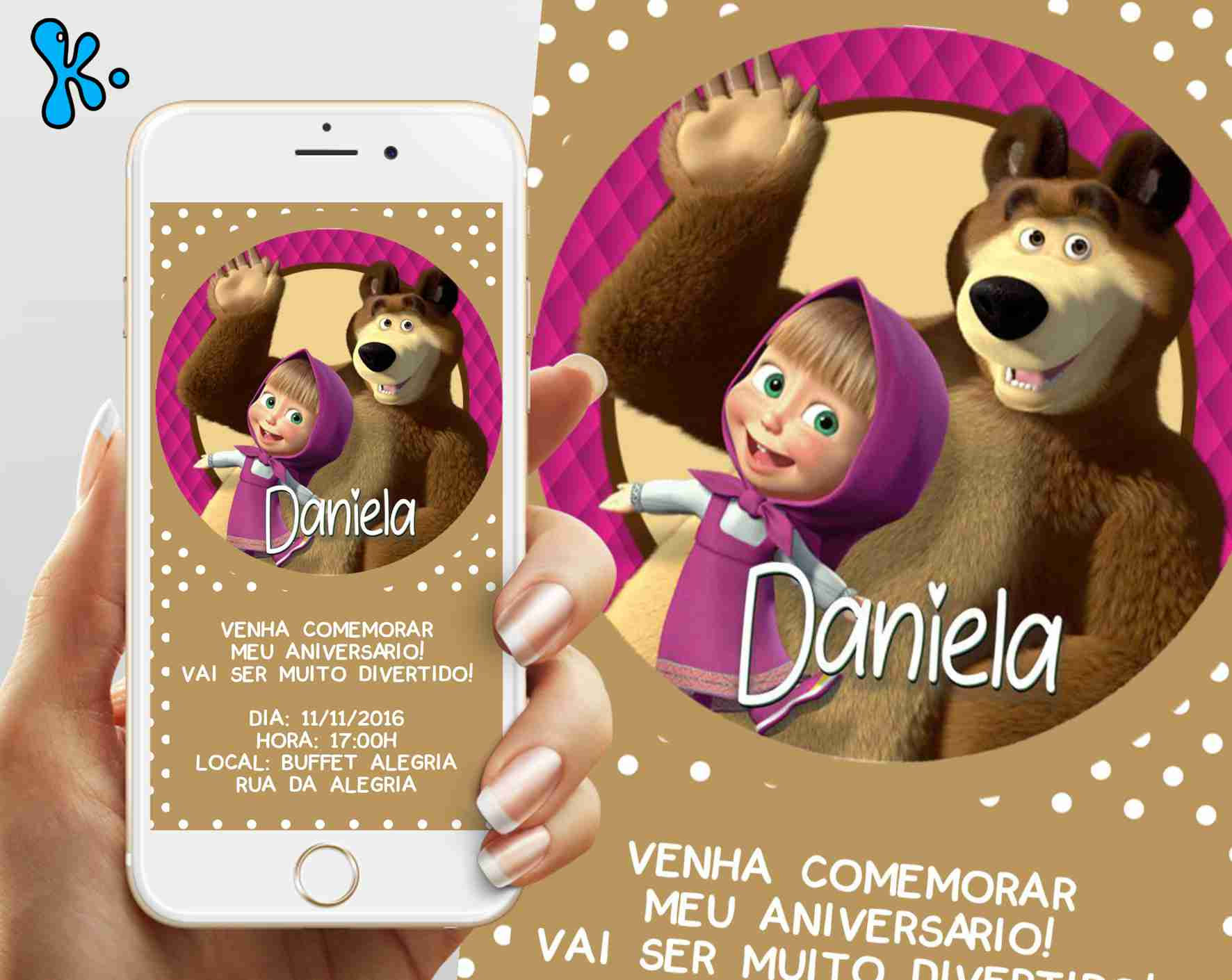 Convite Digital Masha e o Urso Personalizado – Envia por WhatsApp ou Imprime