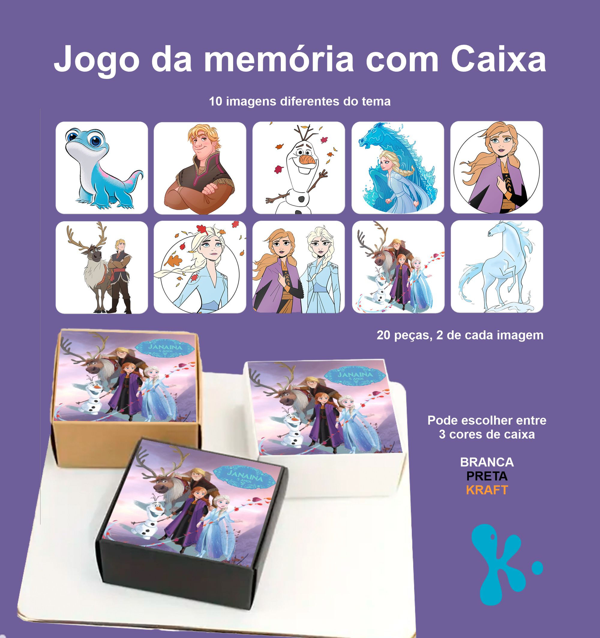 Jogo da Memória Frozen 2 | Lembrança com Caixa Personalizada